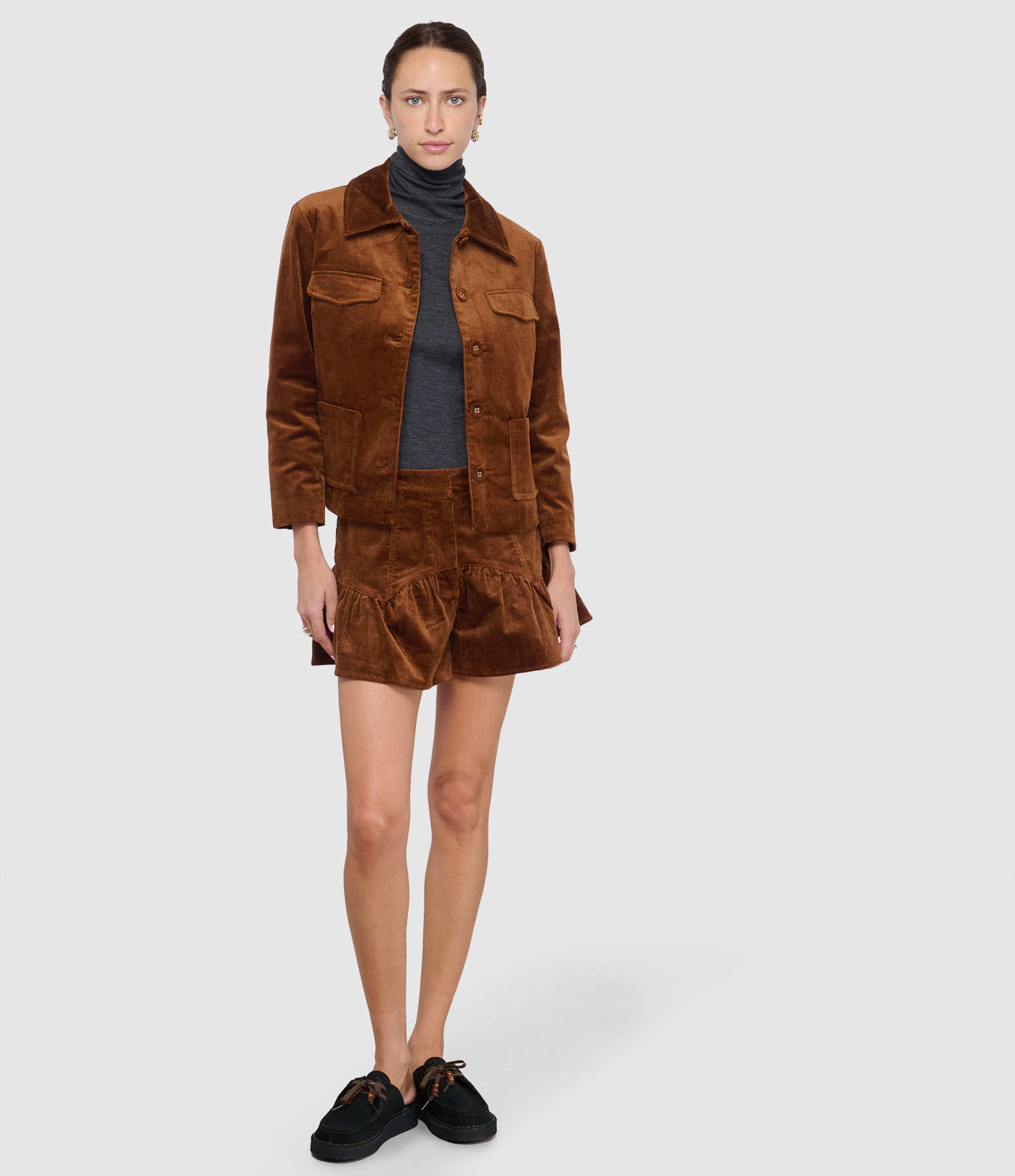 Corduroy Corset Shorts in Tortoiseshell