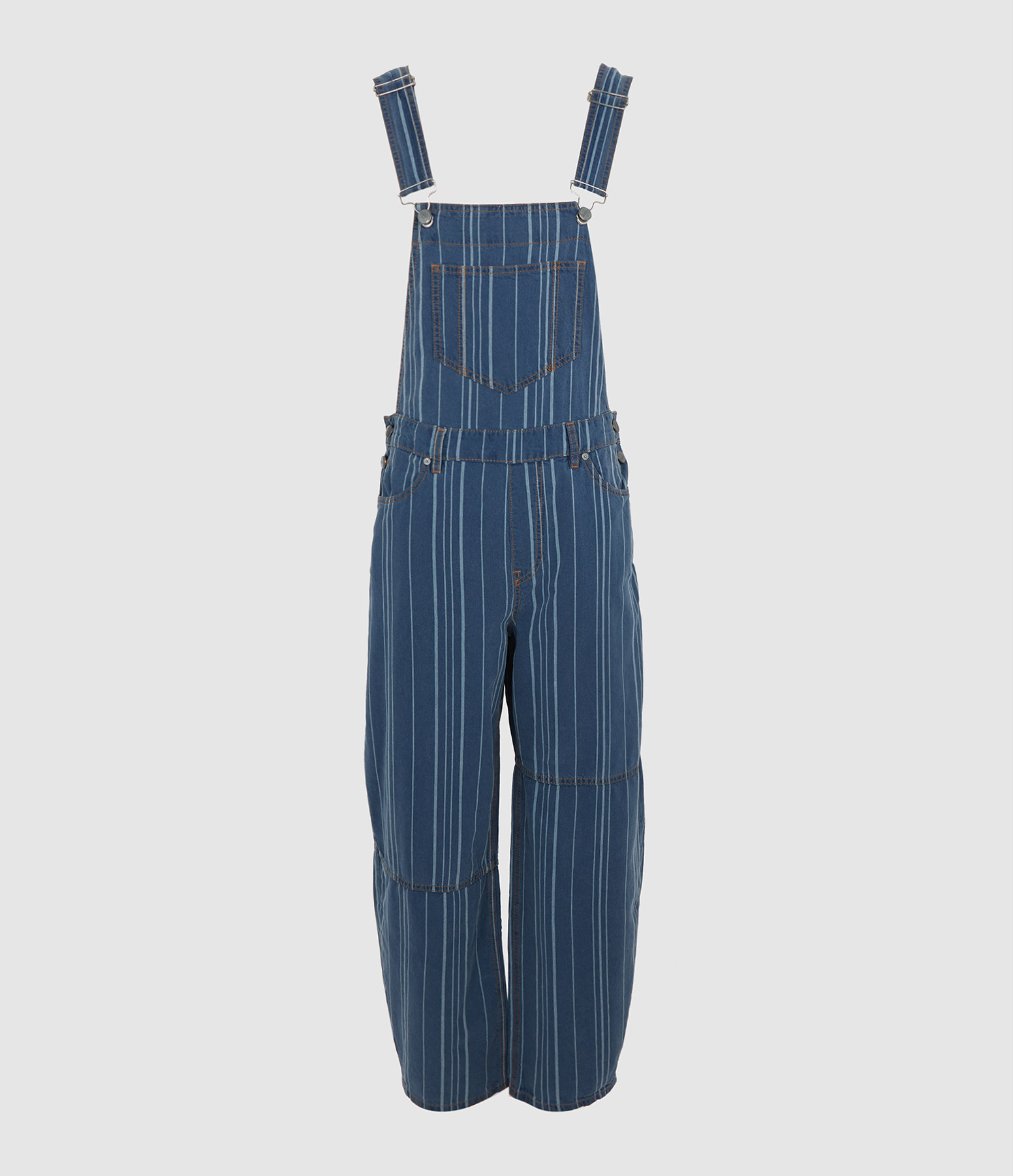 Light Stripe Denim Mid Blue Stone Jumpsuit