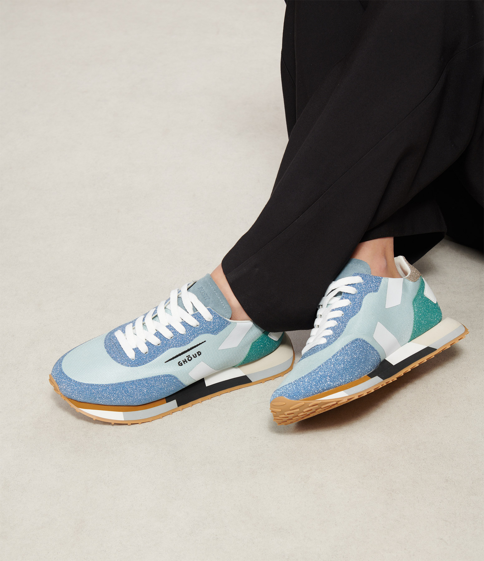 Sky Blue Star Mesh Trainers