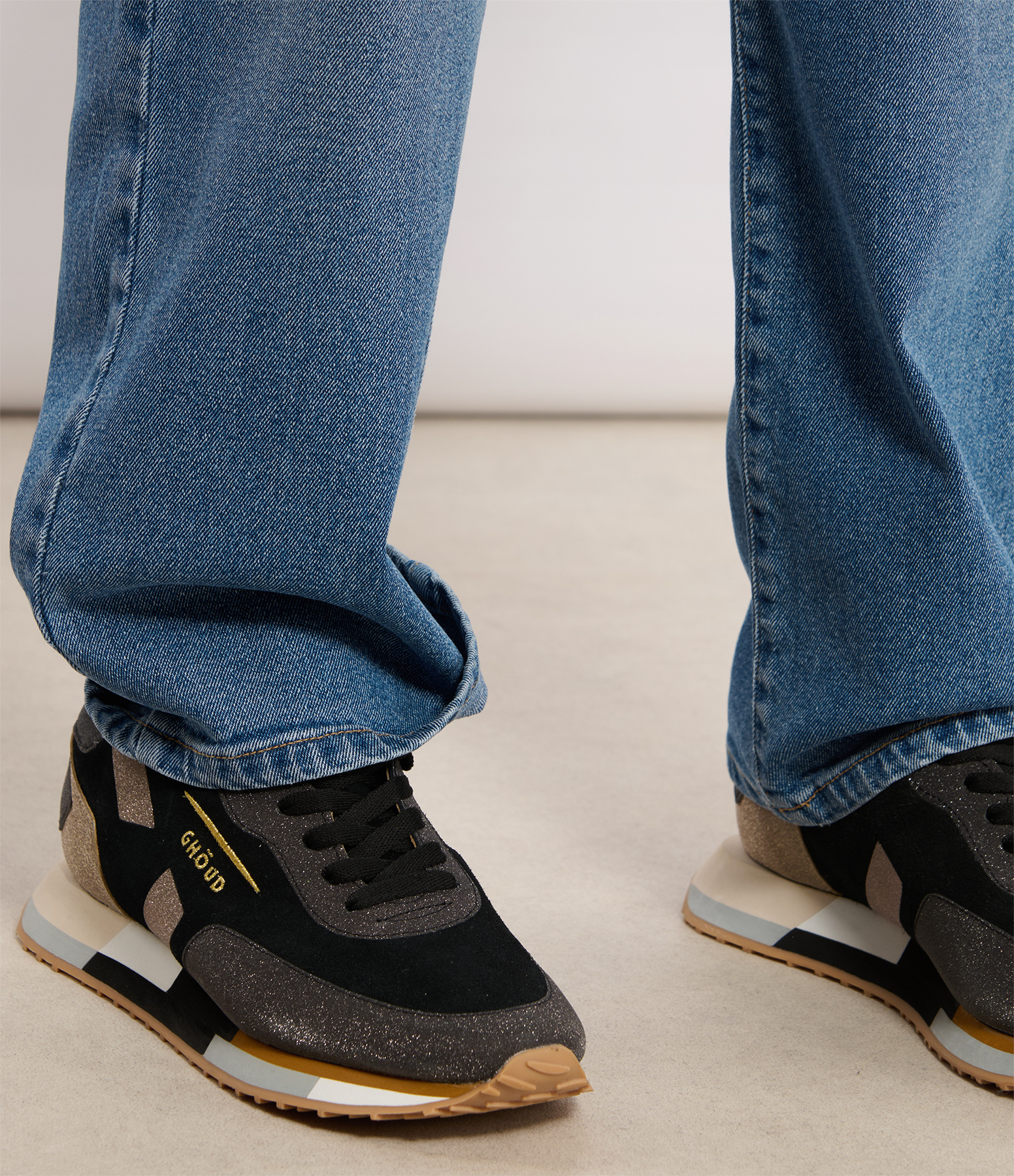 Star M Black Glitter Suede Trainers