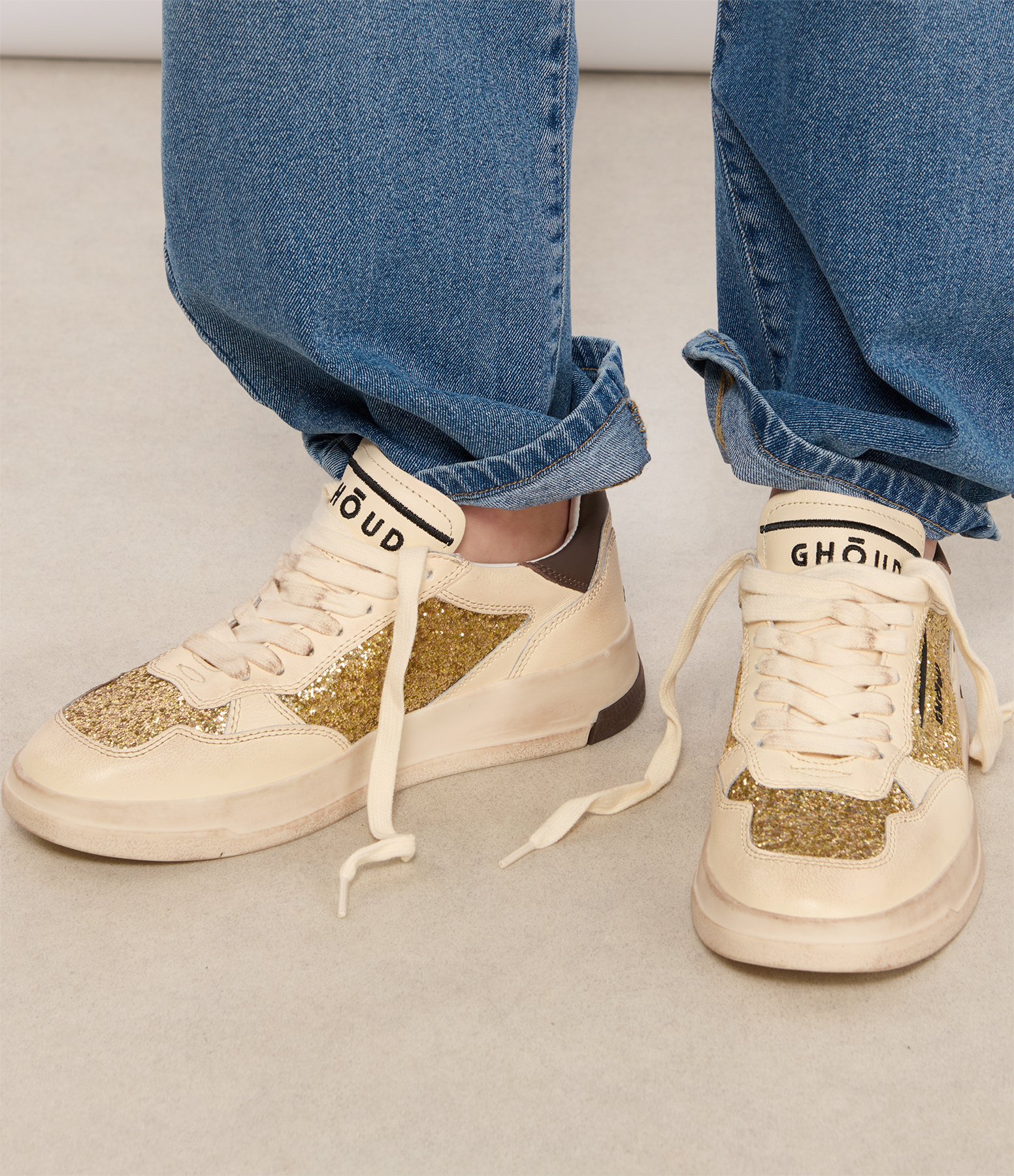 Br Leat Gold Glitter Tweener Trainers