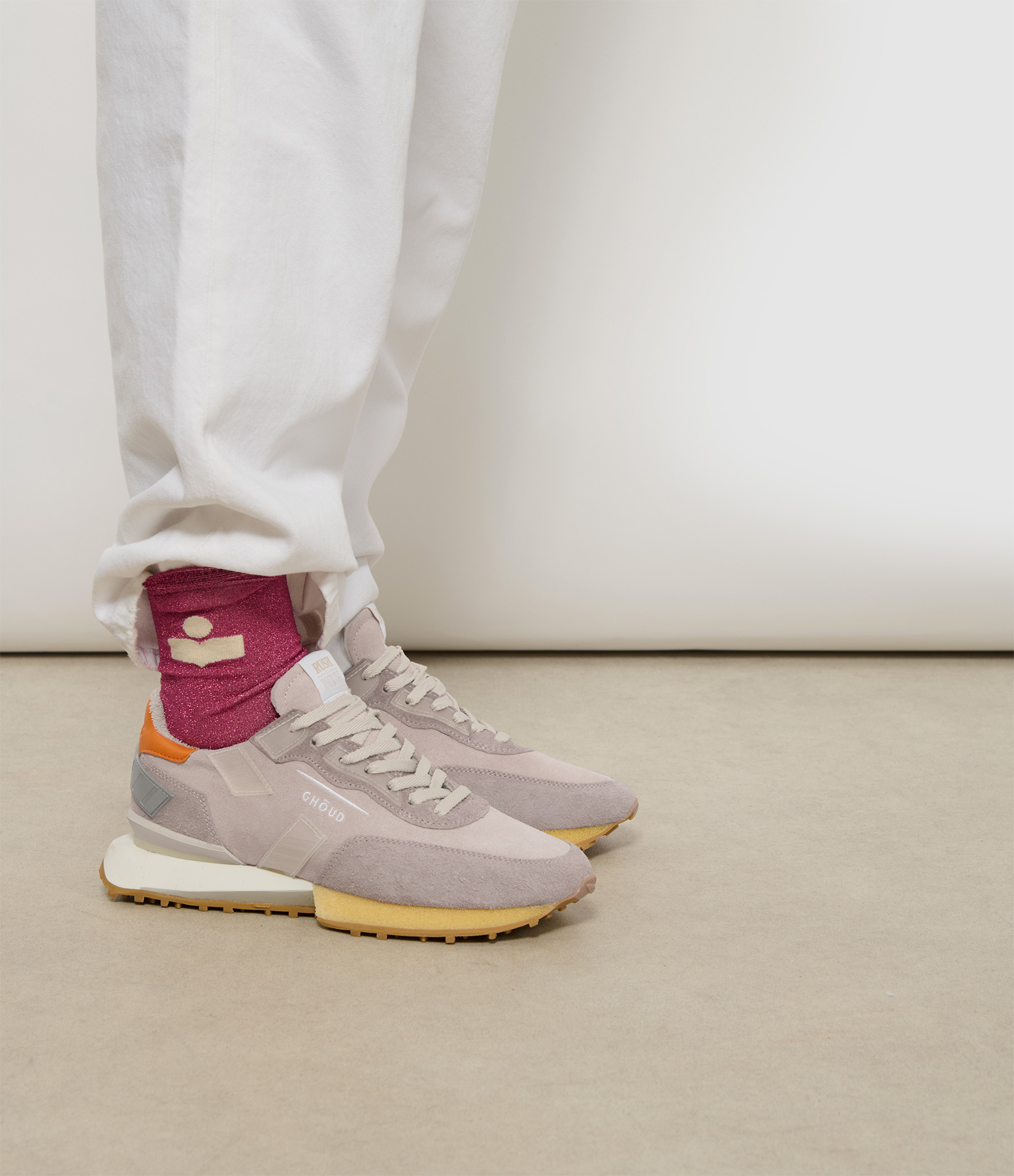 Rush Groove Low Women’s Suede Trainers in Antique Pink and Orange