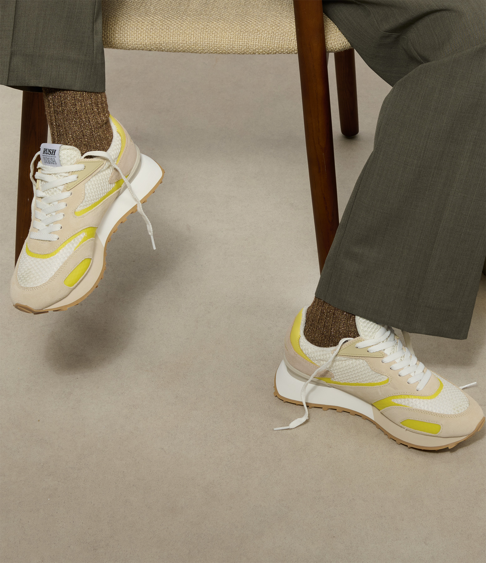 Rush Groove 2.0 Low Women’s Mesh Suede Cream Yellow Trainers