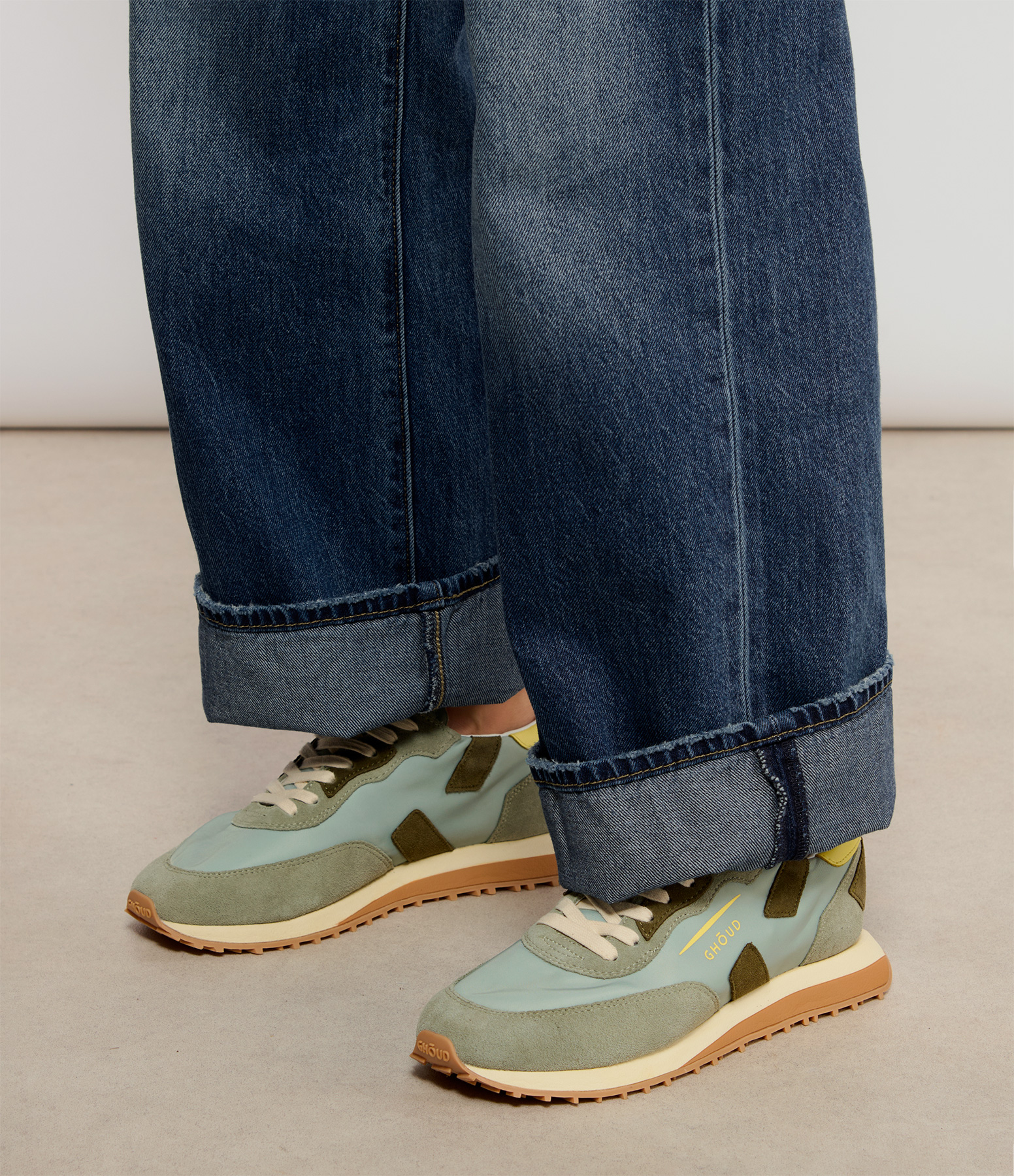 Rush Leather Trainers in Sage Yellow