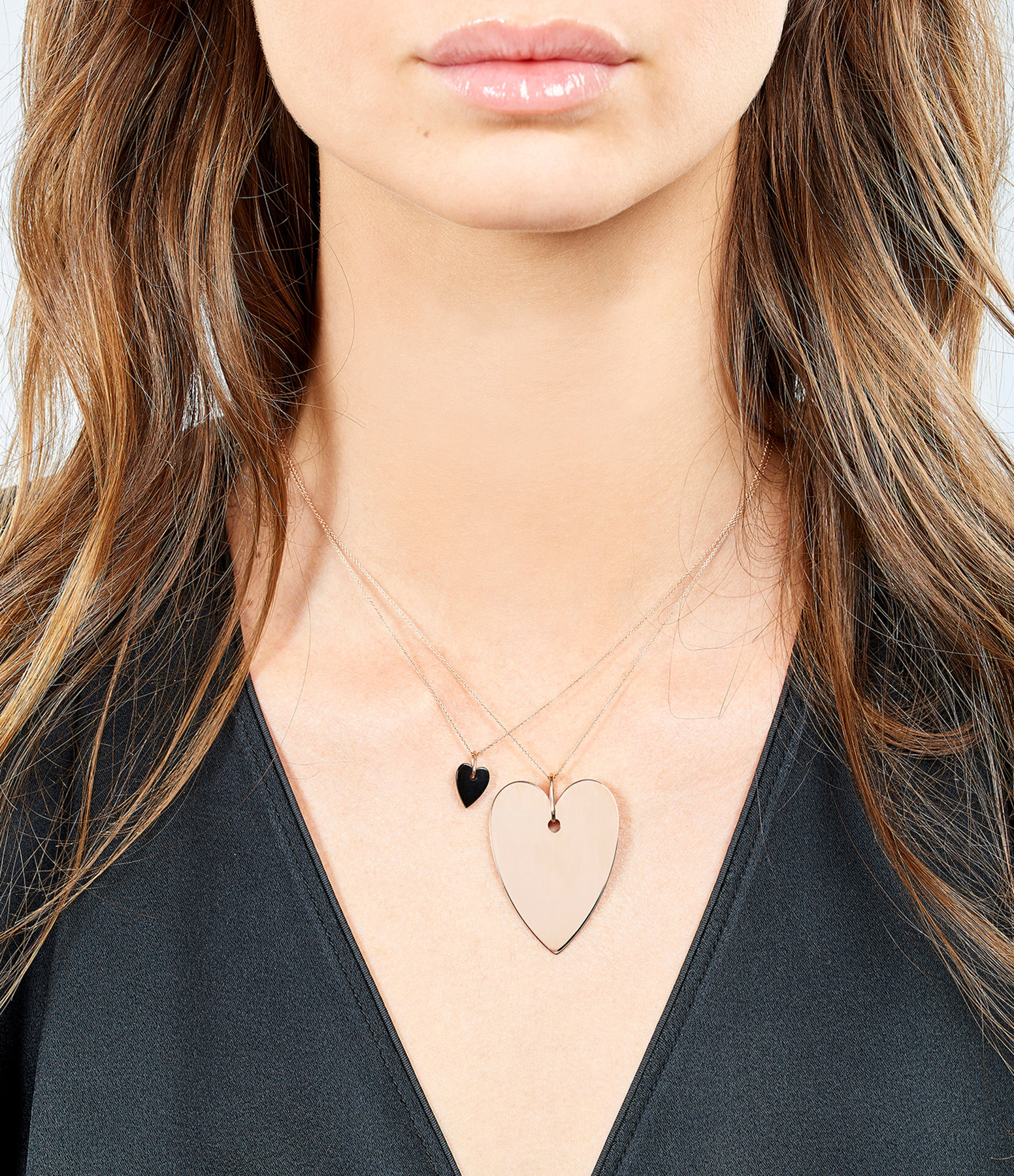 Angèle Mini Heart Necklace in Rose Gold and Onyx
