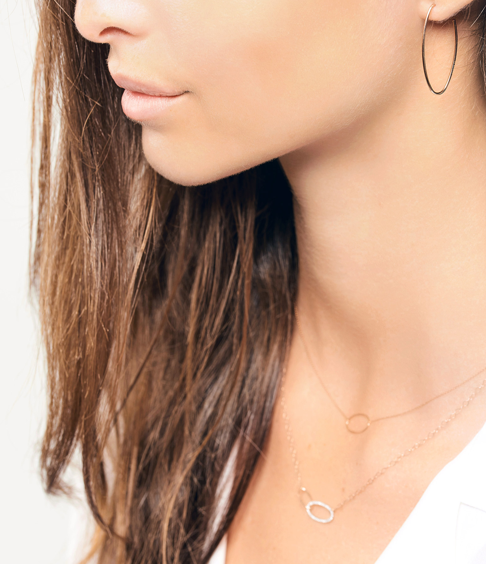 Large Rose Gold Ellipse & Sequins Hoop Earrings
