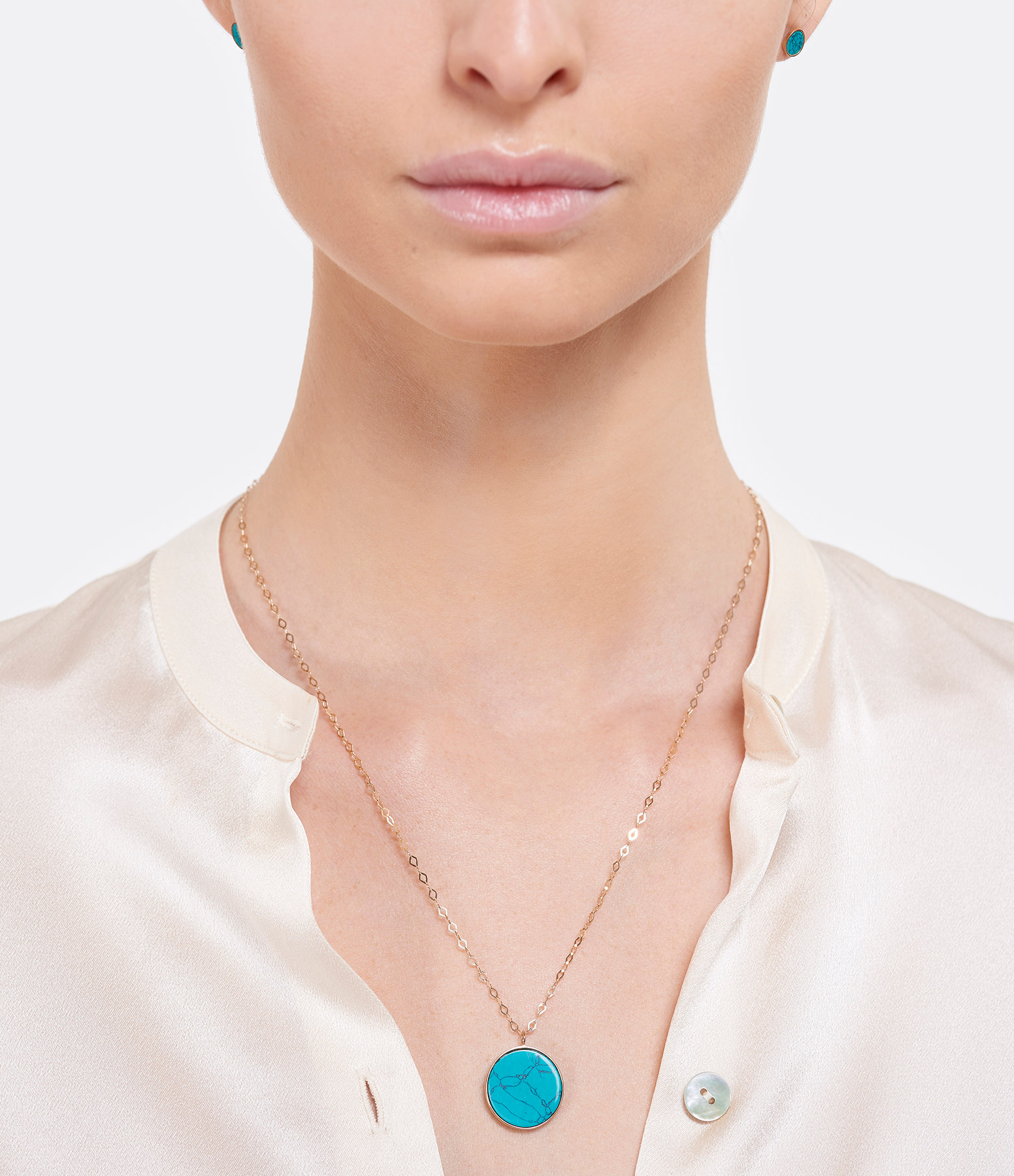 Ever Disc Jumbo Turquoise Rose Gold Long Necklace