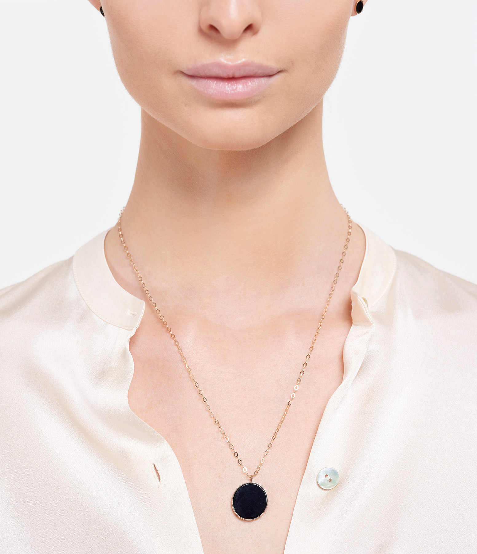 Ever Disc Jumbo Onyx Rose Gold Long Necklace