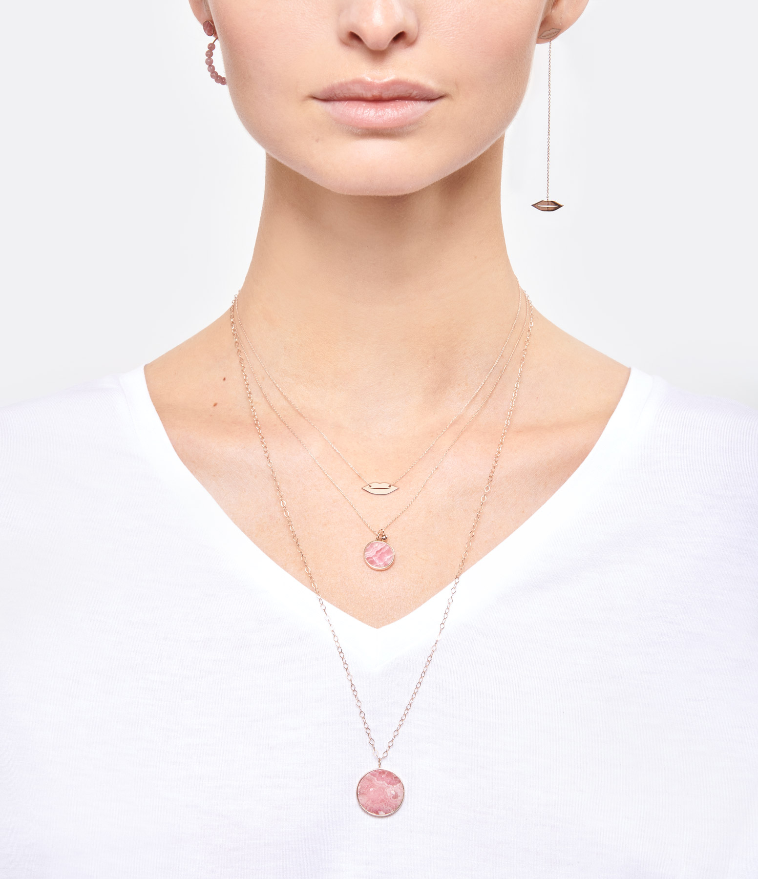 Ever Disc Jumbo Rhodochrosite Rose Gold Long Necklace