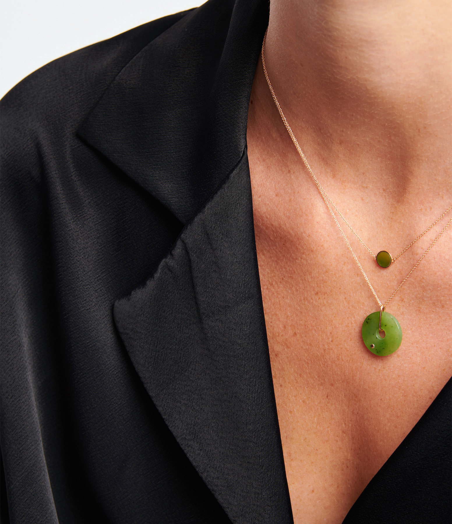 Ever Mini Disc Necklace in Rose Gold and Jade