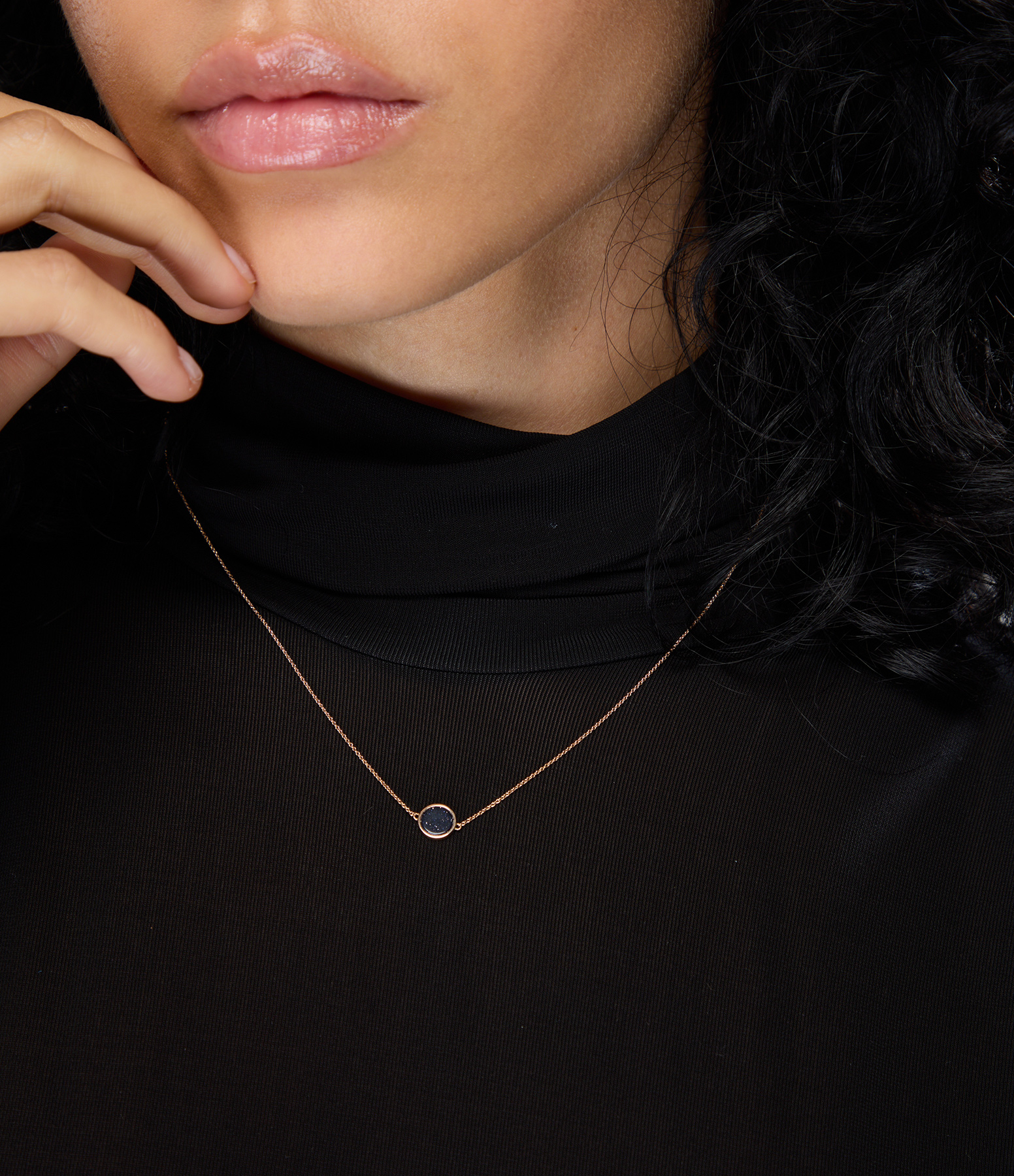 Ever Mini Disc Necklace in Blue Sandstone and Rose Gold