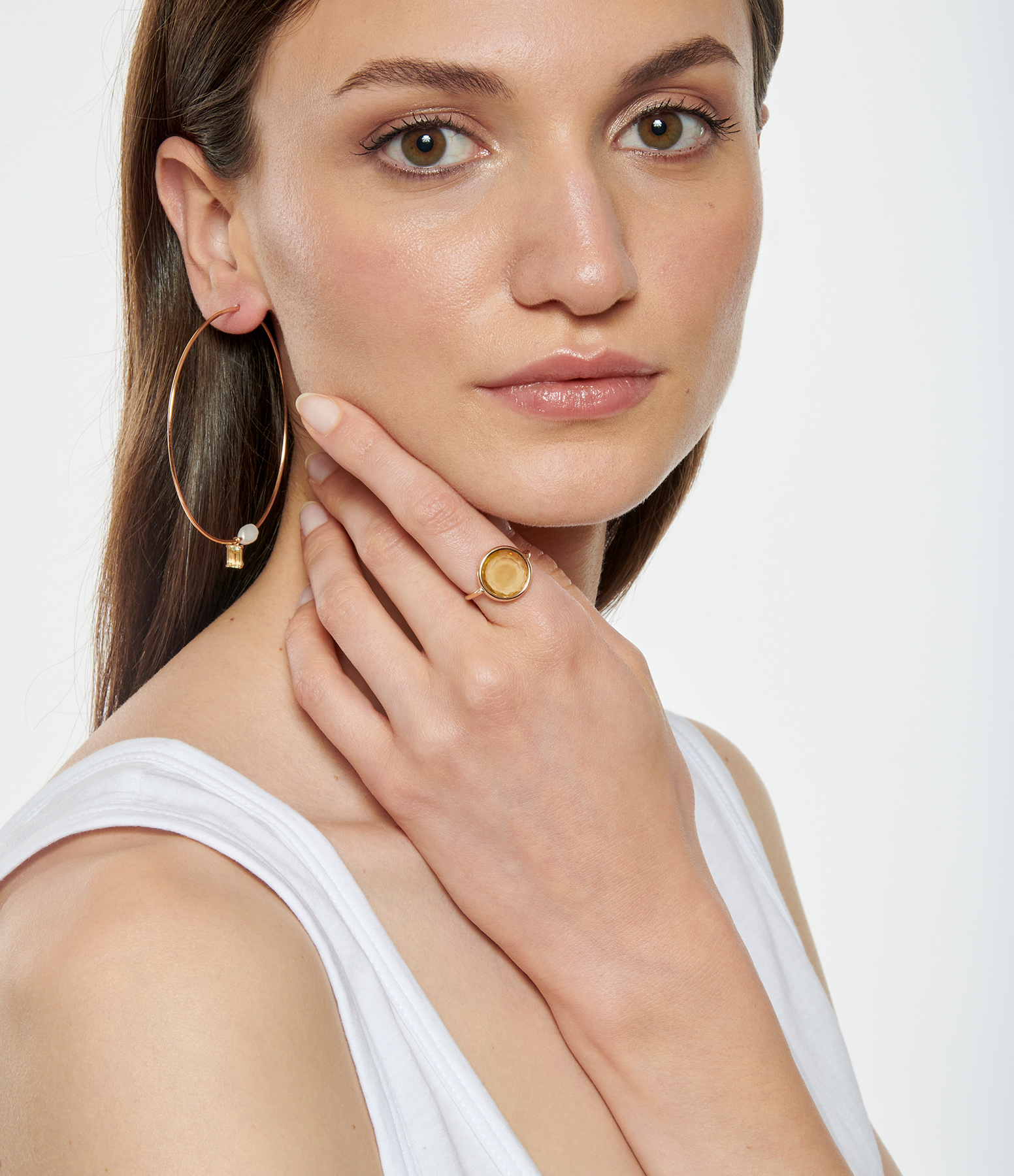 Baby Disc Quartz Lemon Rose Gold Ring