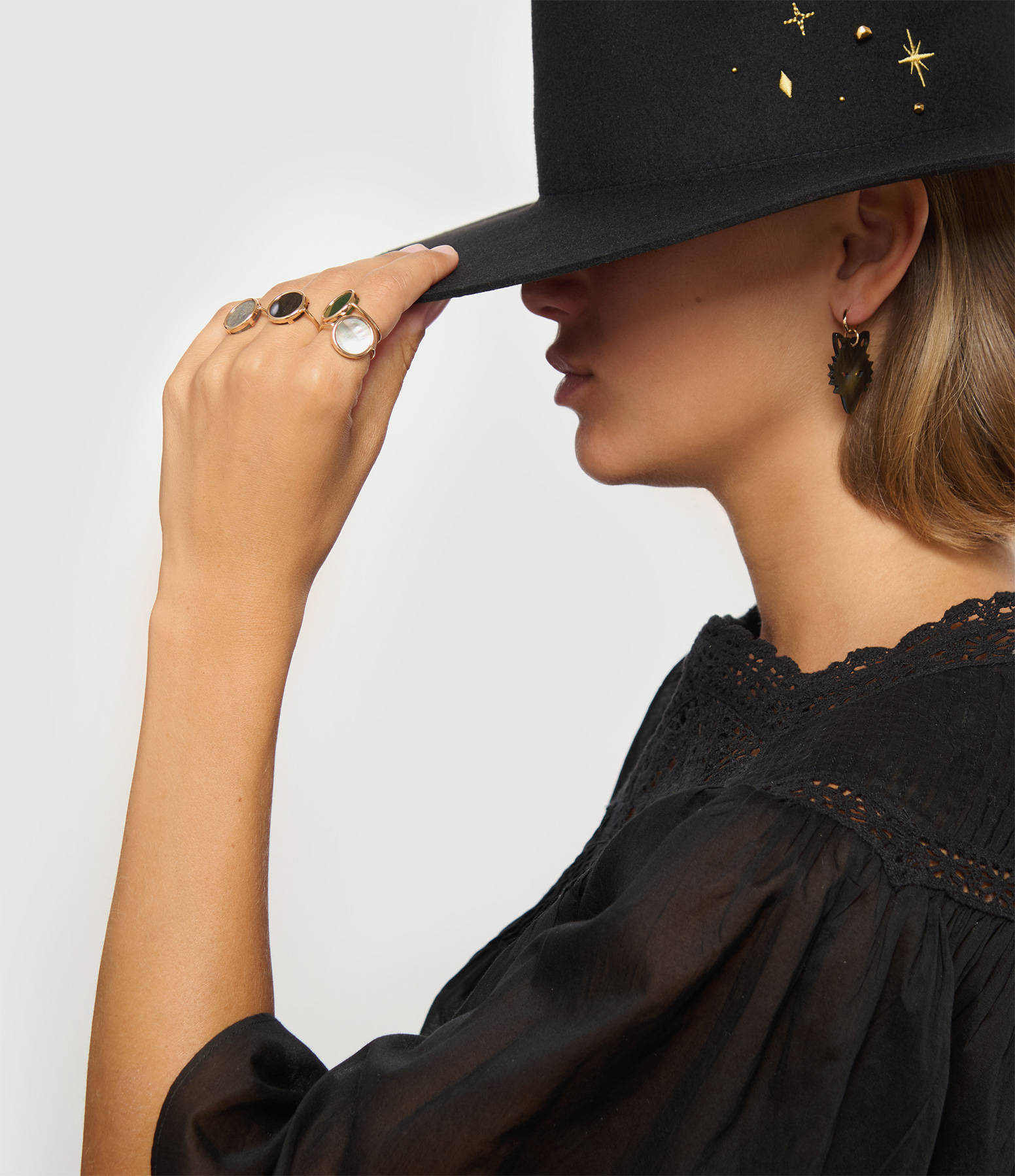 Baby Disc Ring in Rose Gold-Plated Obsidian