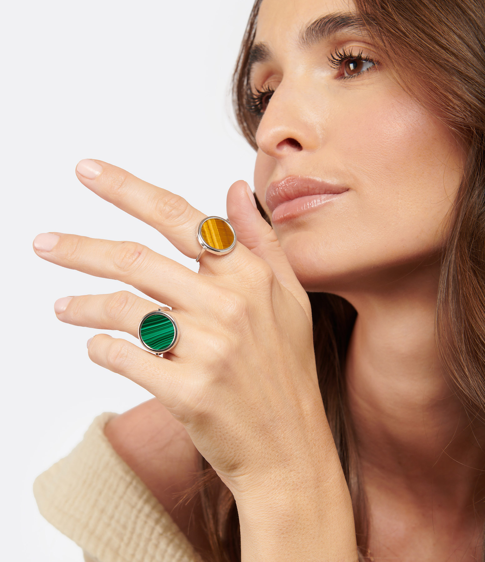 White Gold Tiger's Eye Disc Ring