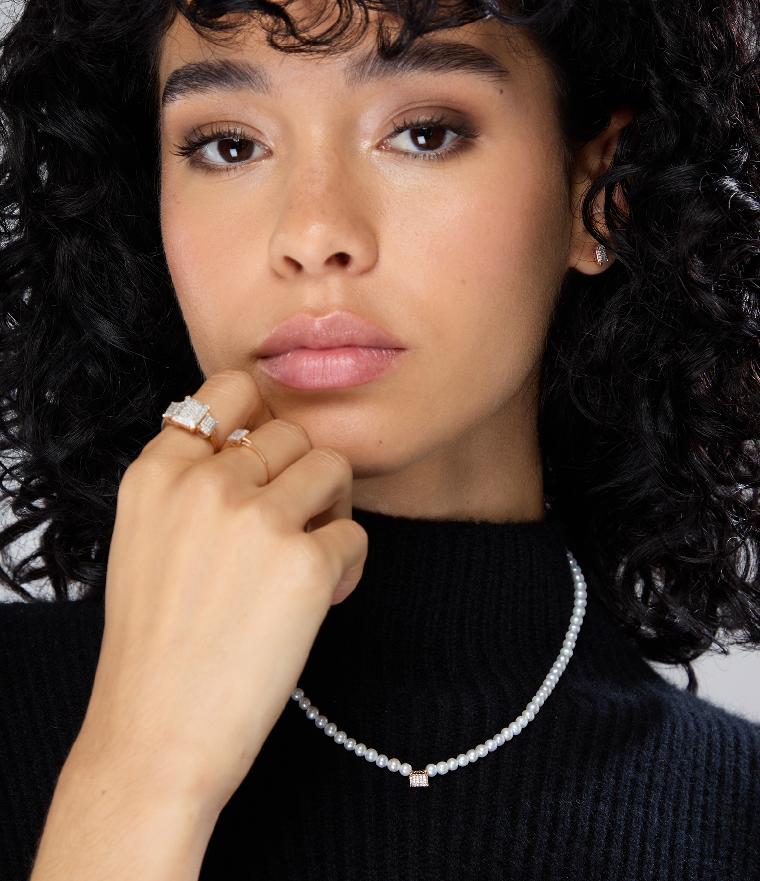 Midnight Trio Diamond Ring in Rose Gold