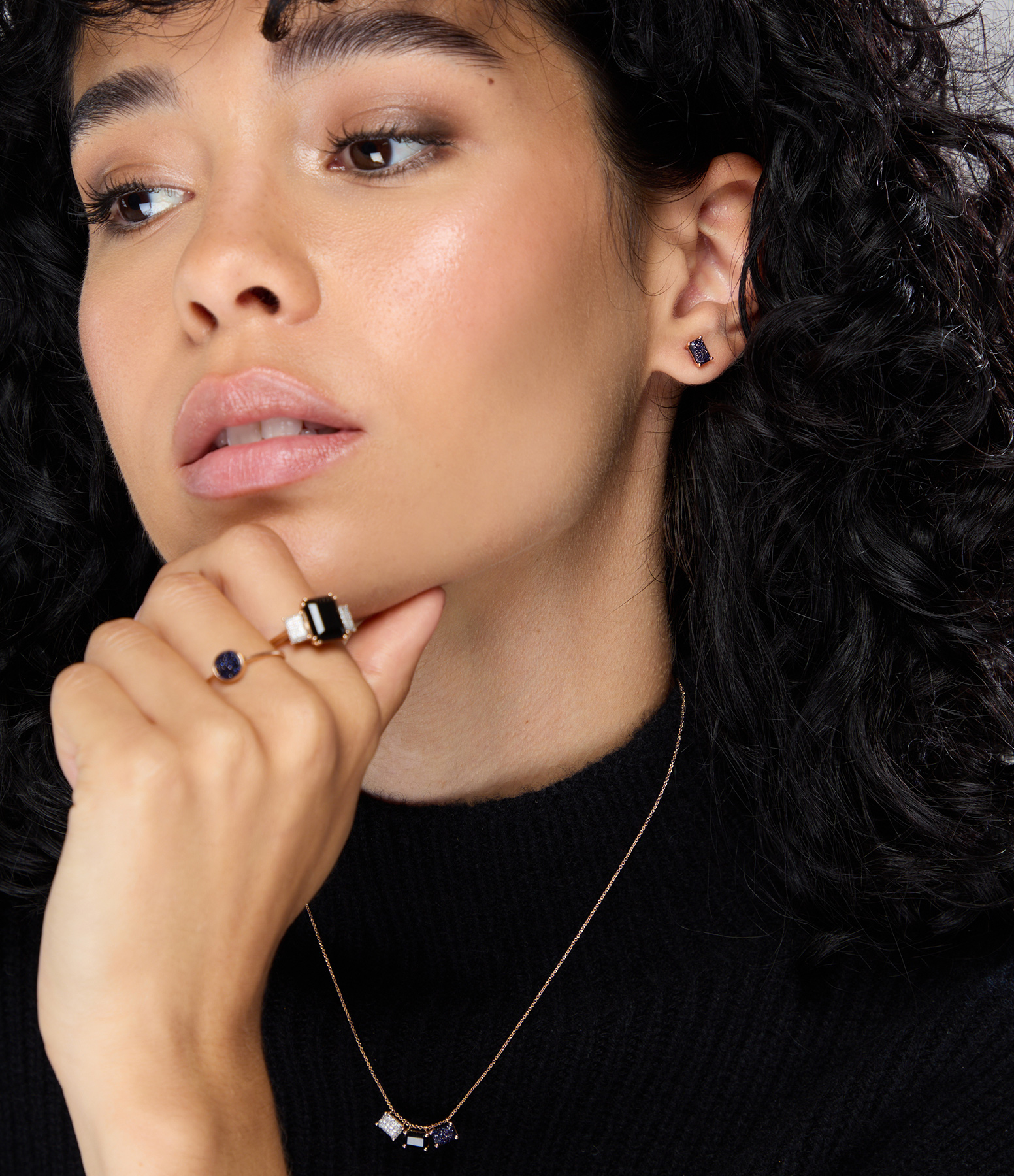 Midnight Mini Blue Sandstone Rose Gold Ring