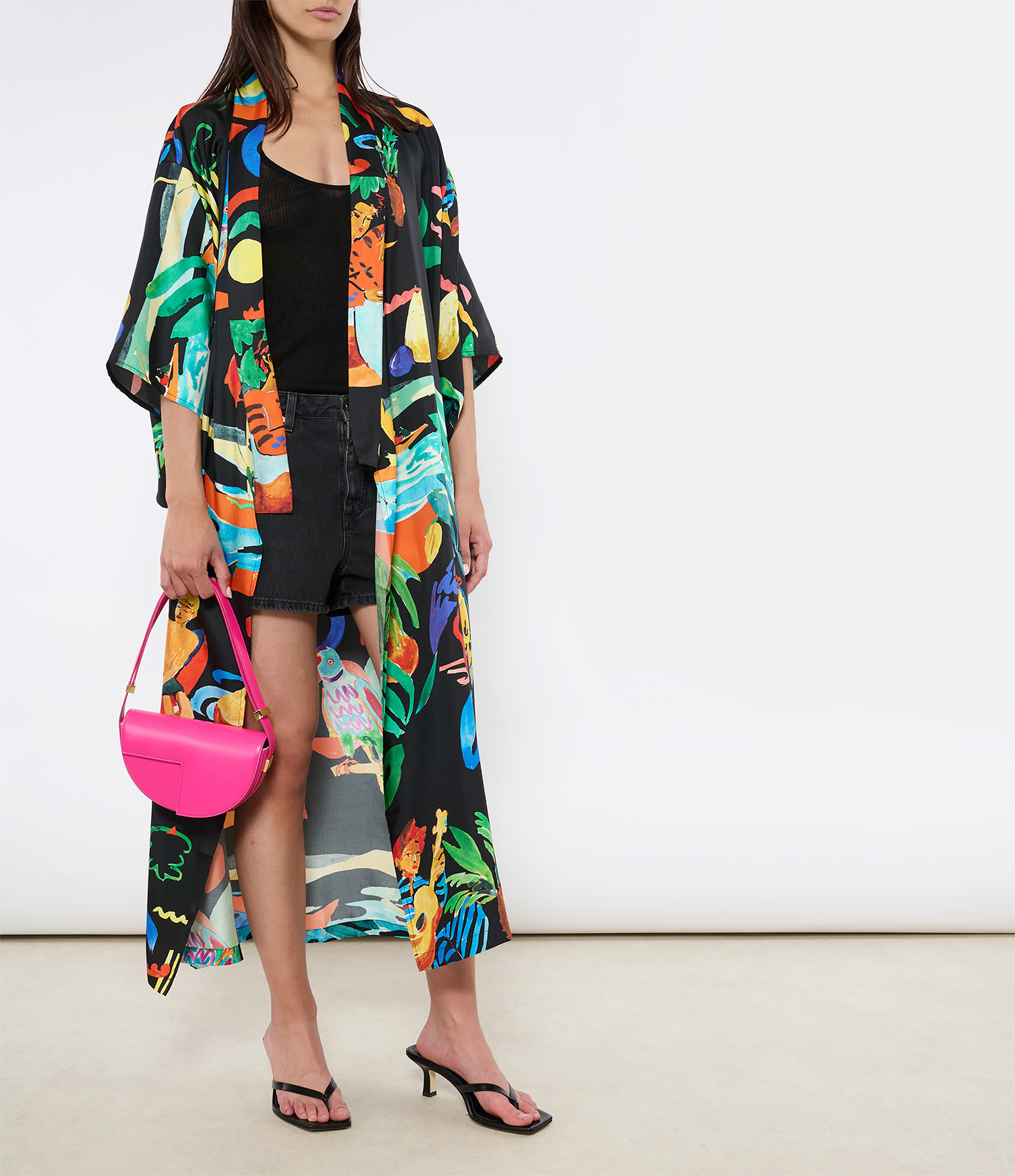 Black Boat-Neck Kimono