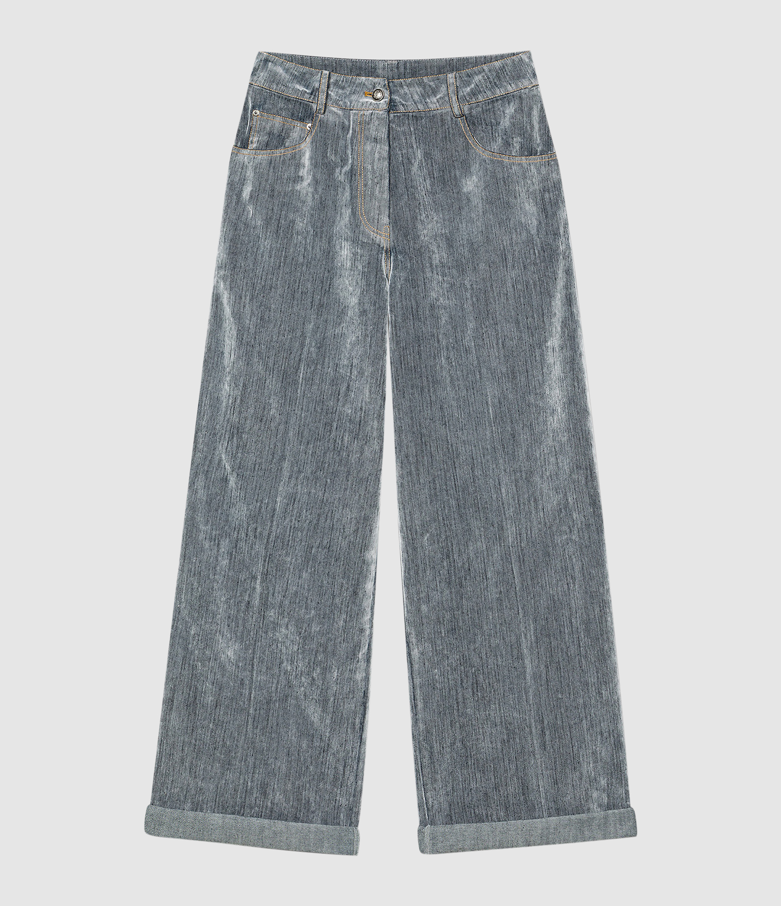 Grey Flock Denim Trousers