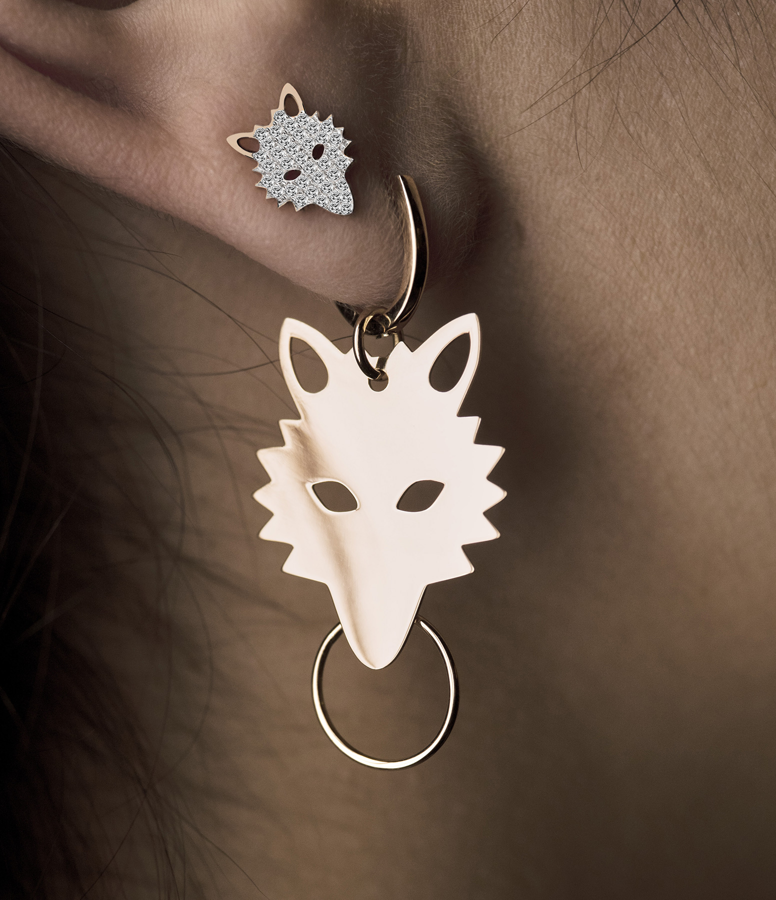 Wolf Rose Gold and Diamond Earring (sold individually)