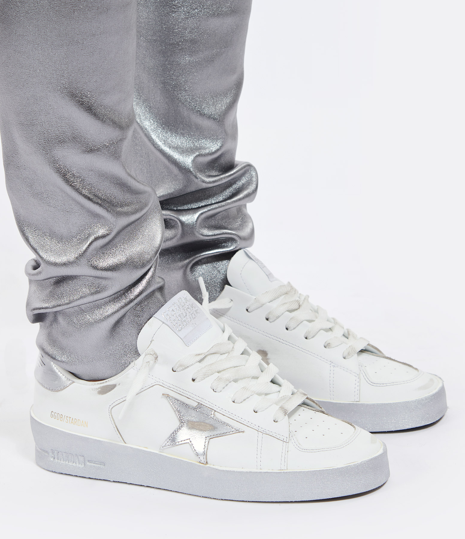 Stardan White and Silver Leather Trainers