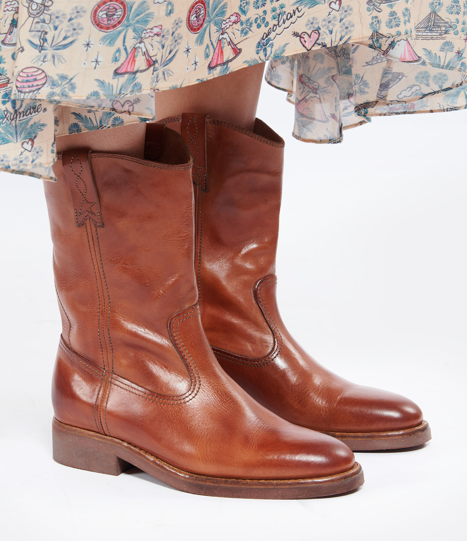 Brown Leather Biker Ankle Boots