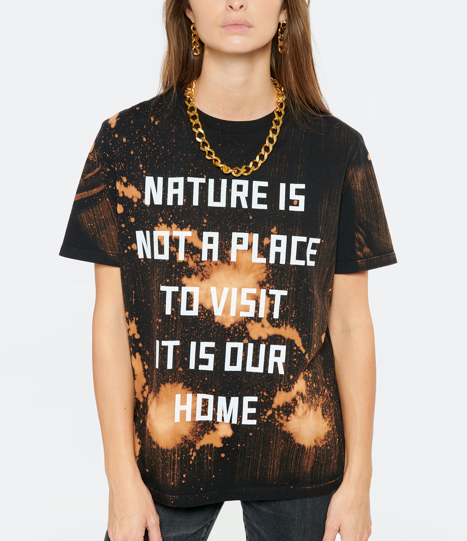 Golden Screen-Printed Brown Cotton T-shirt