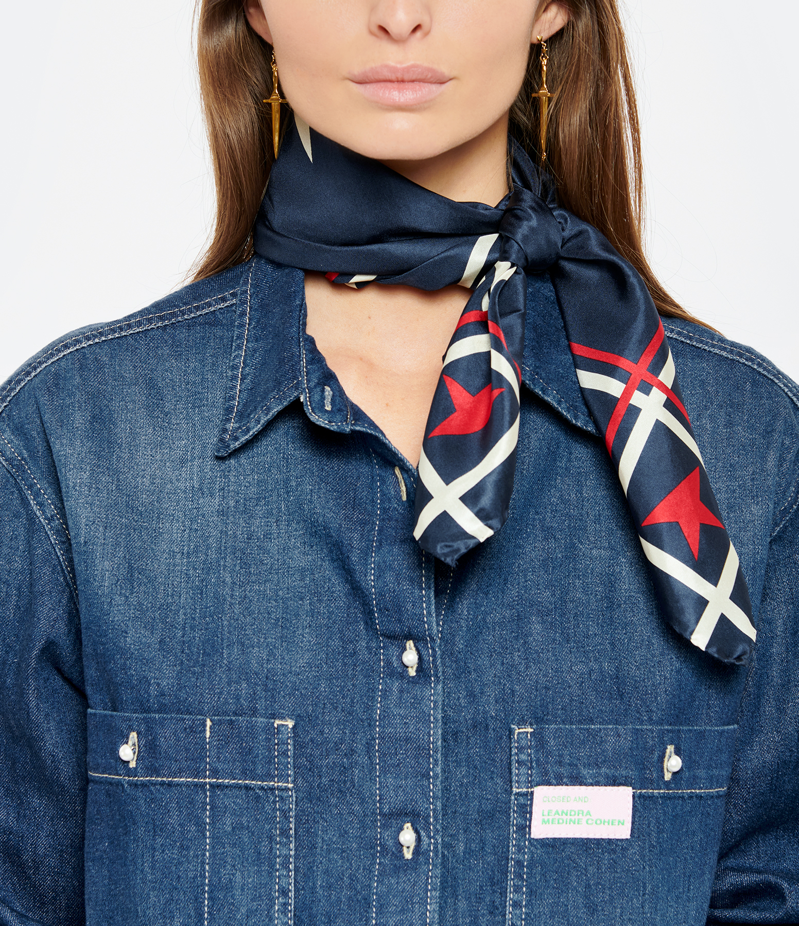 Dark Blue Silk Star Scarf