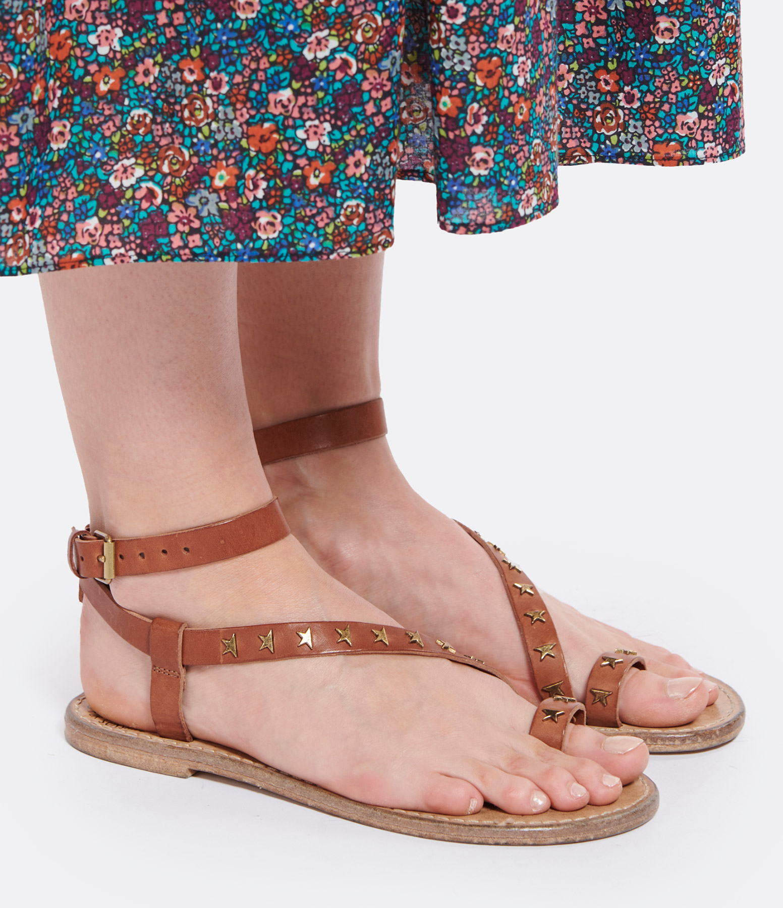 Janis Brown Leather Studded Sandals