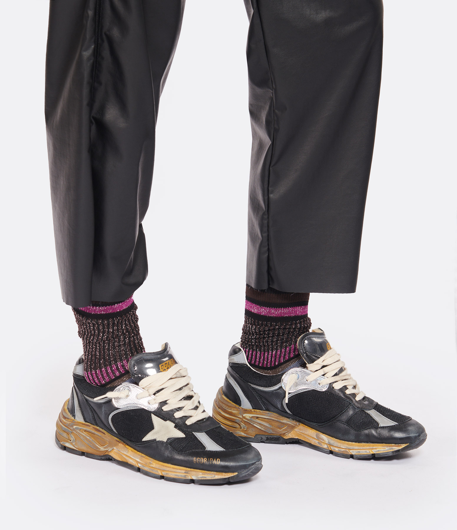 Dad Running Trainers – Black and Silver Leather