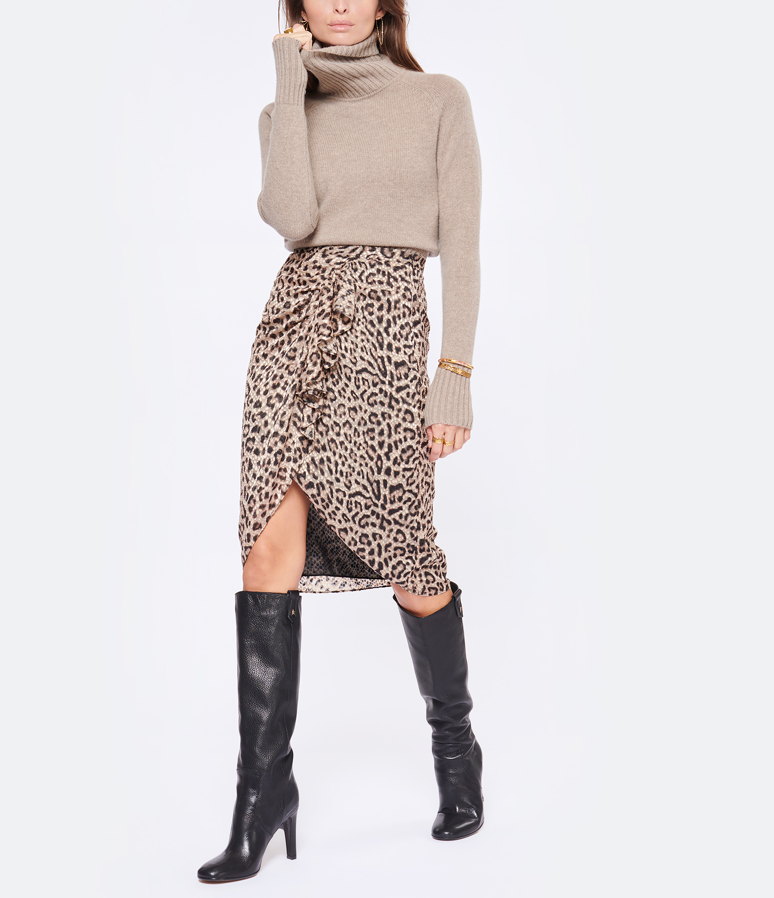 Helen Black Leather Heeled Boots