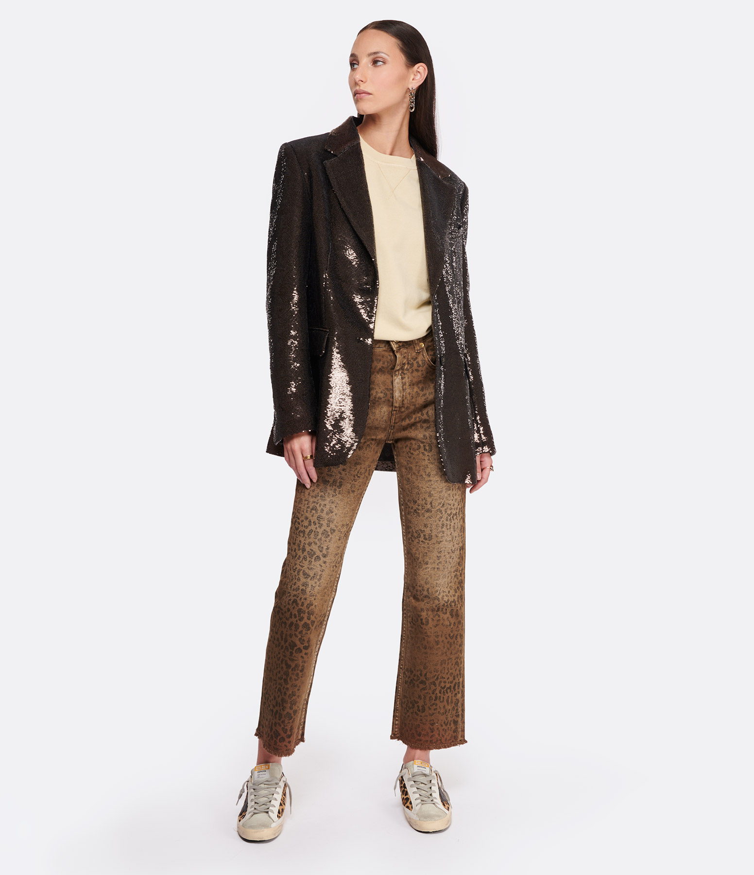 Black Leopard-Print Cotton Jeans