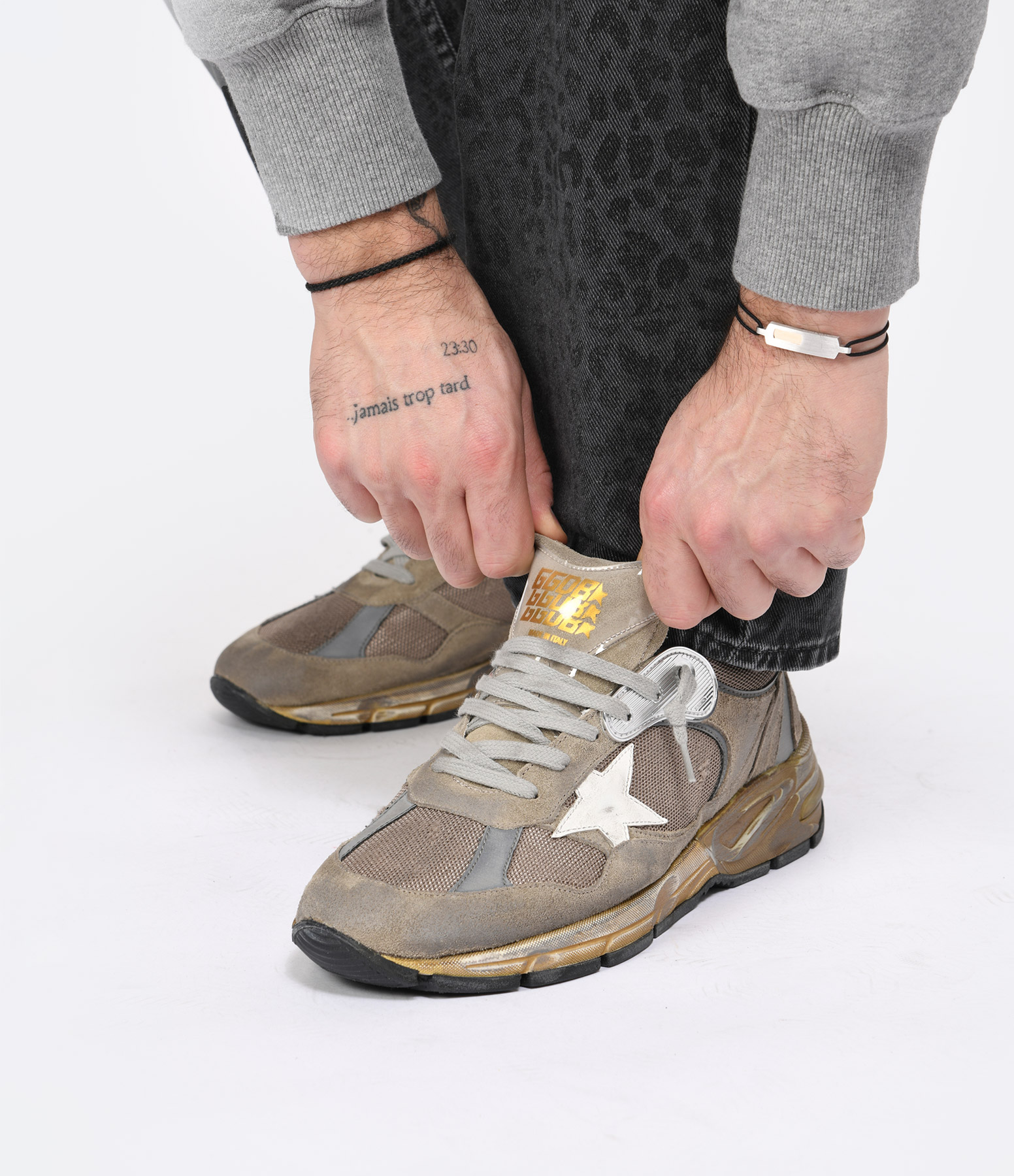 Men’s Taupe Leather ‘Running Dad’ Trainers