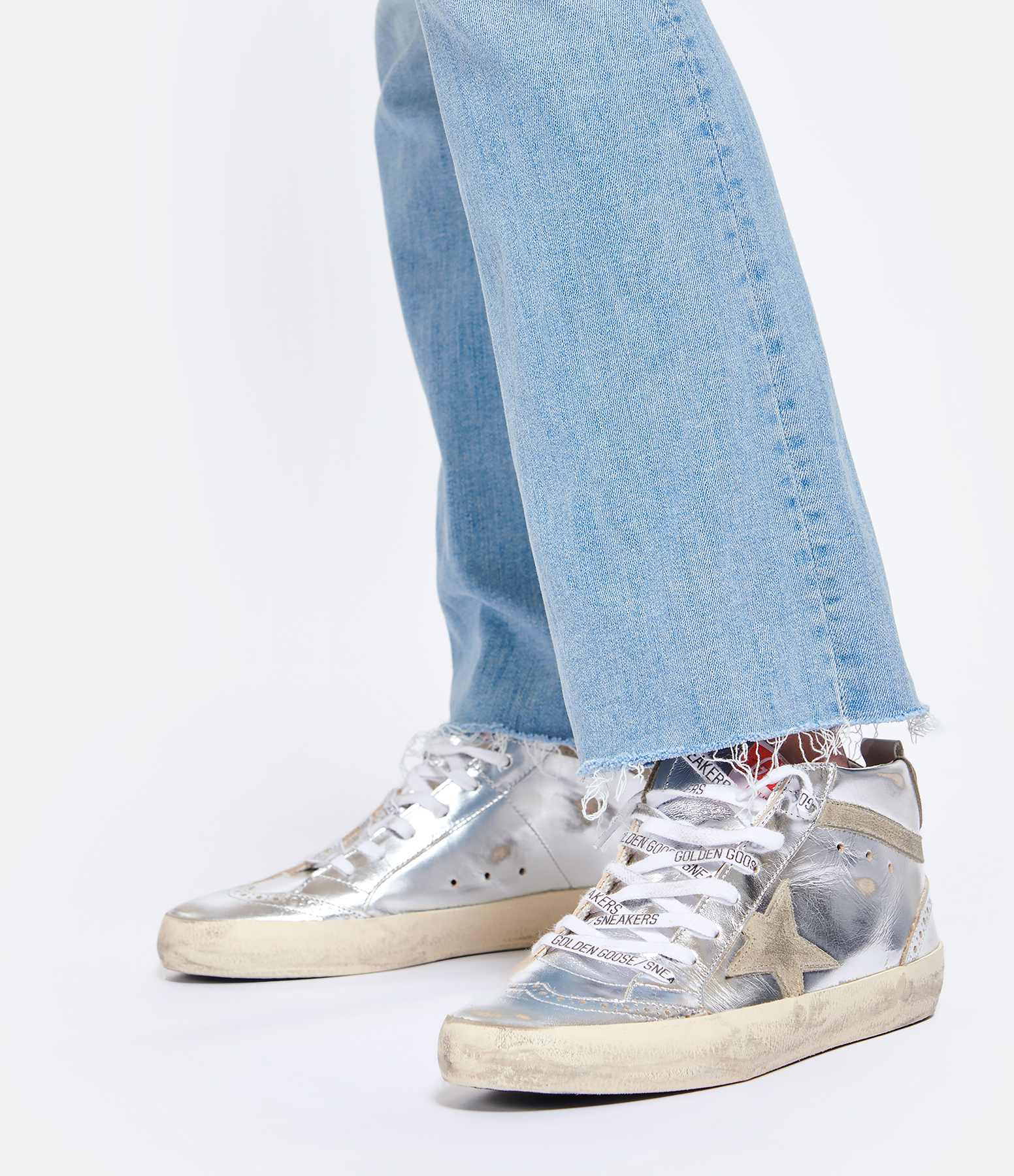 Mid Star Silver Leather Trainers