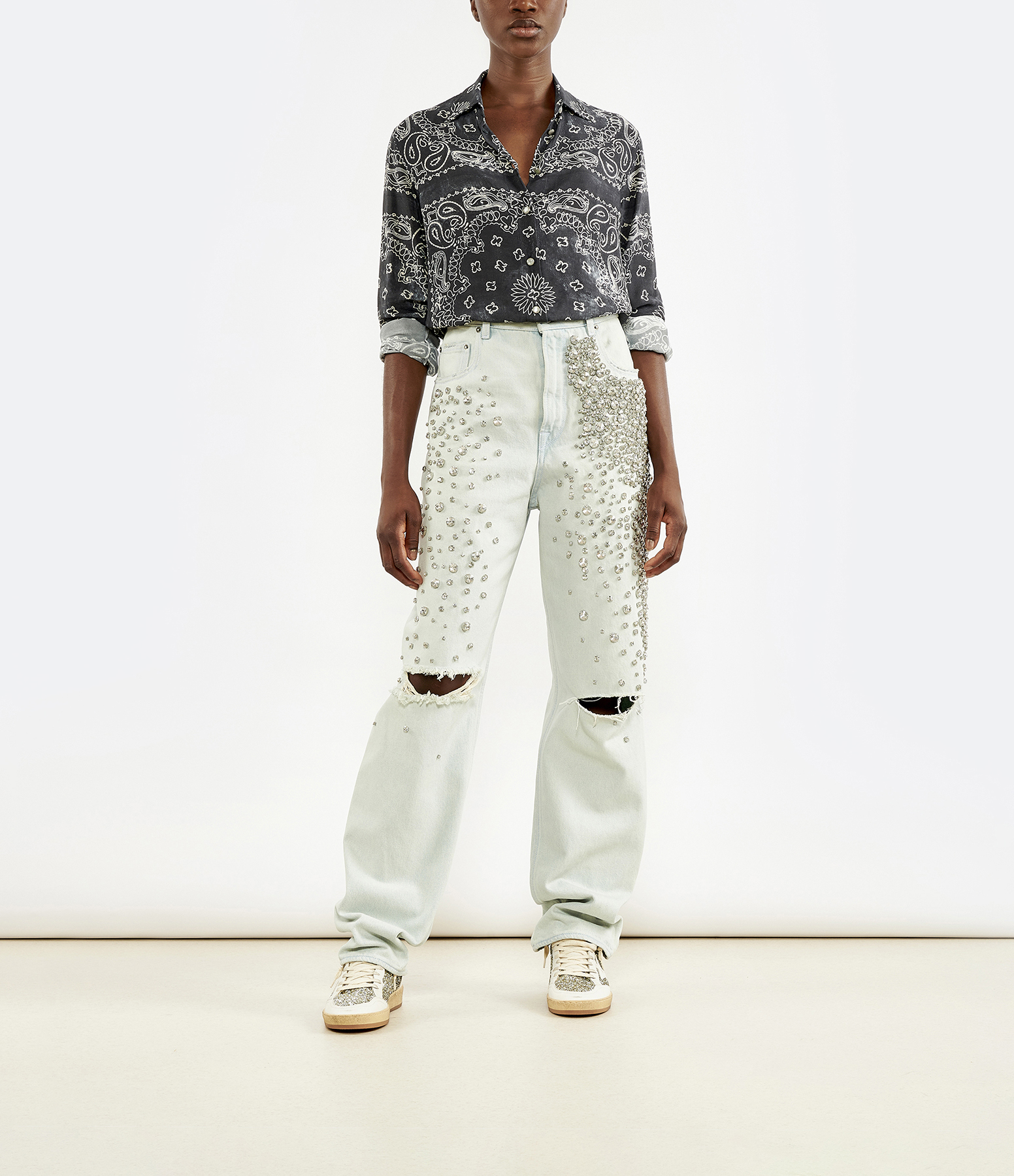 Golden Shirt with Anthracite Print