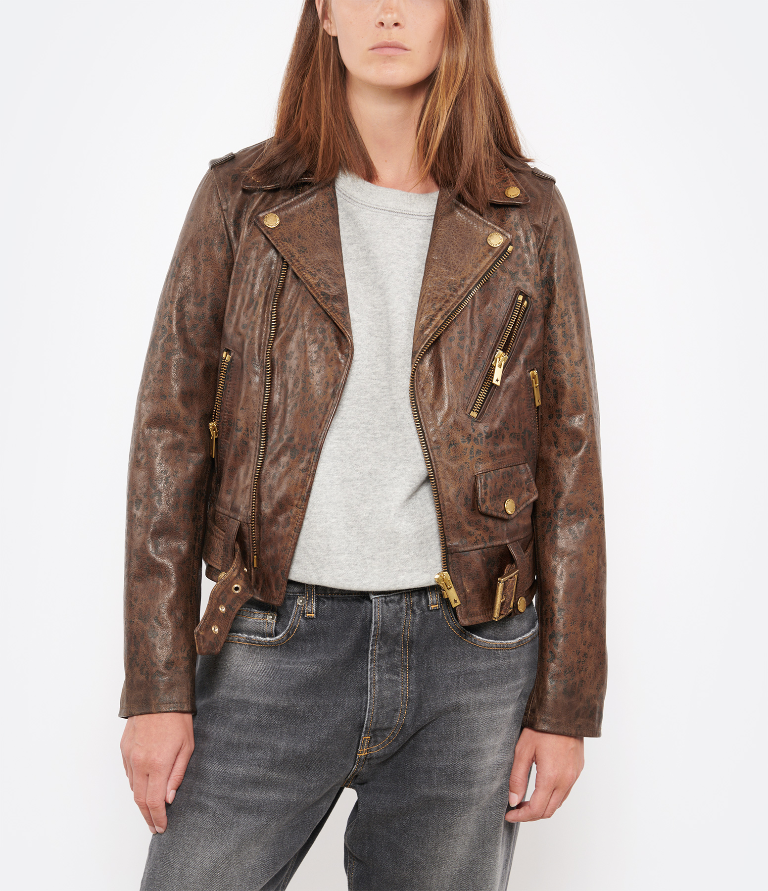 Black Leopard-Print Leather Chiodo Jacket