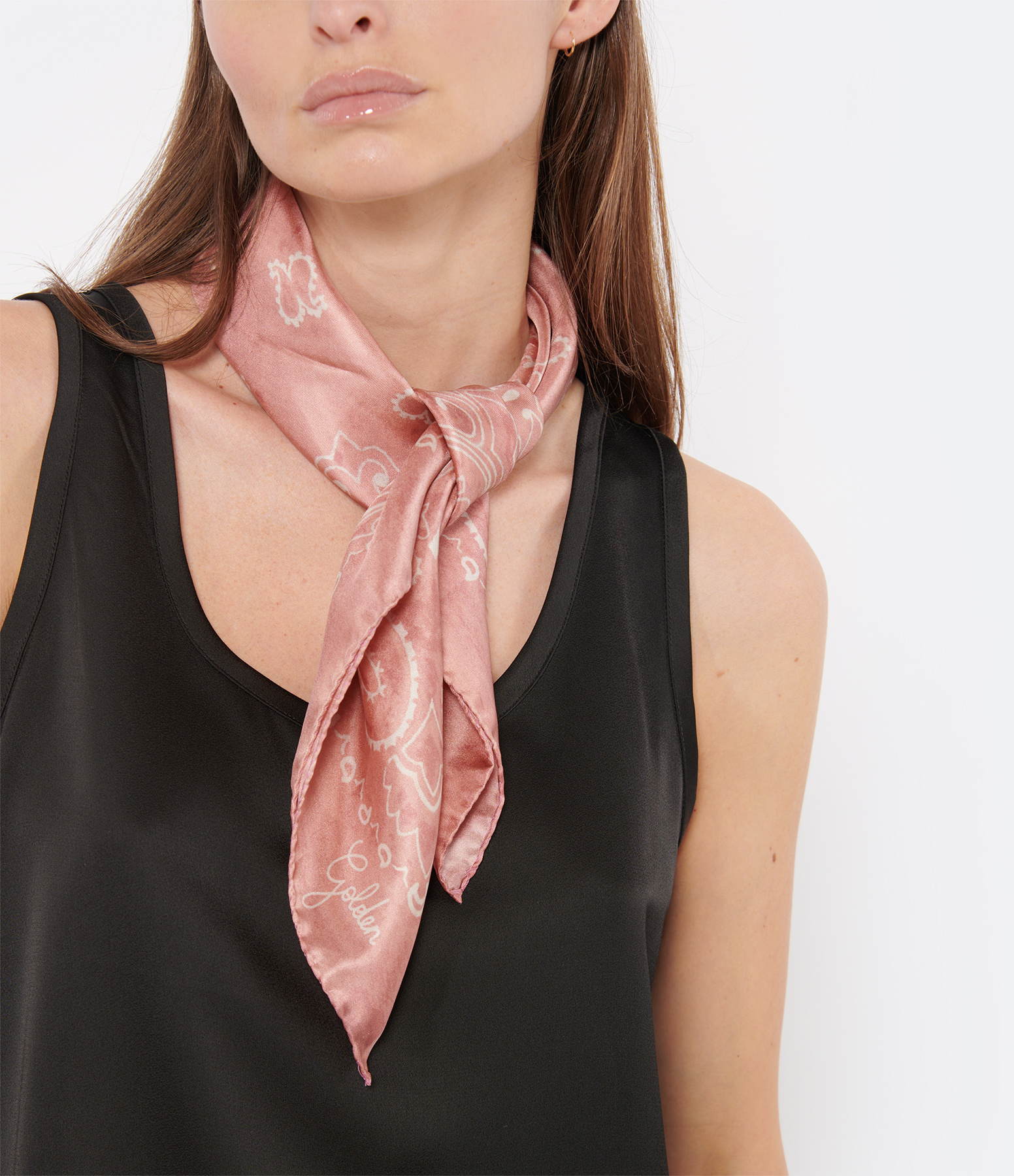 Golden Silk Scarf with Antique Pink Bandana Print