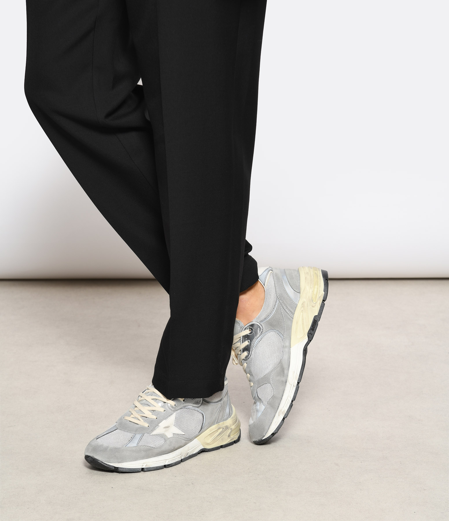 Men’s Running Dad Trainers – Leather, Silver-Grey and White