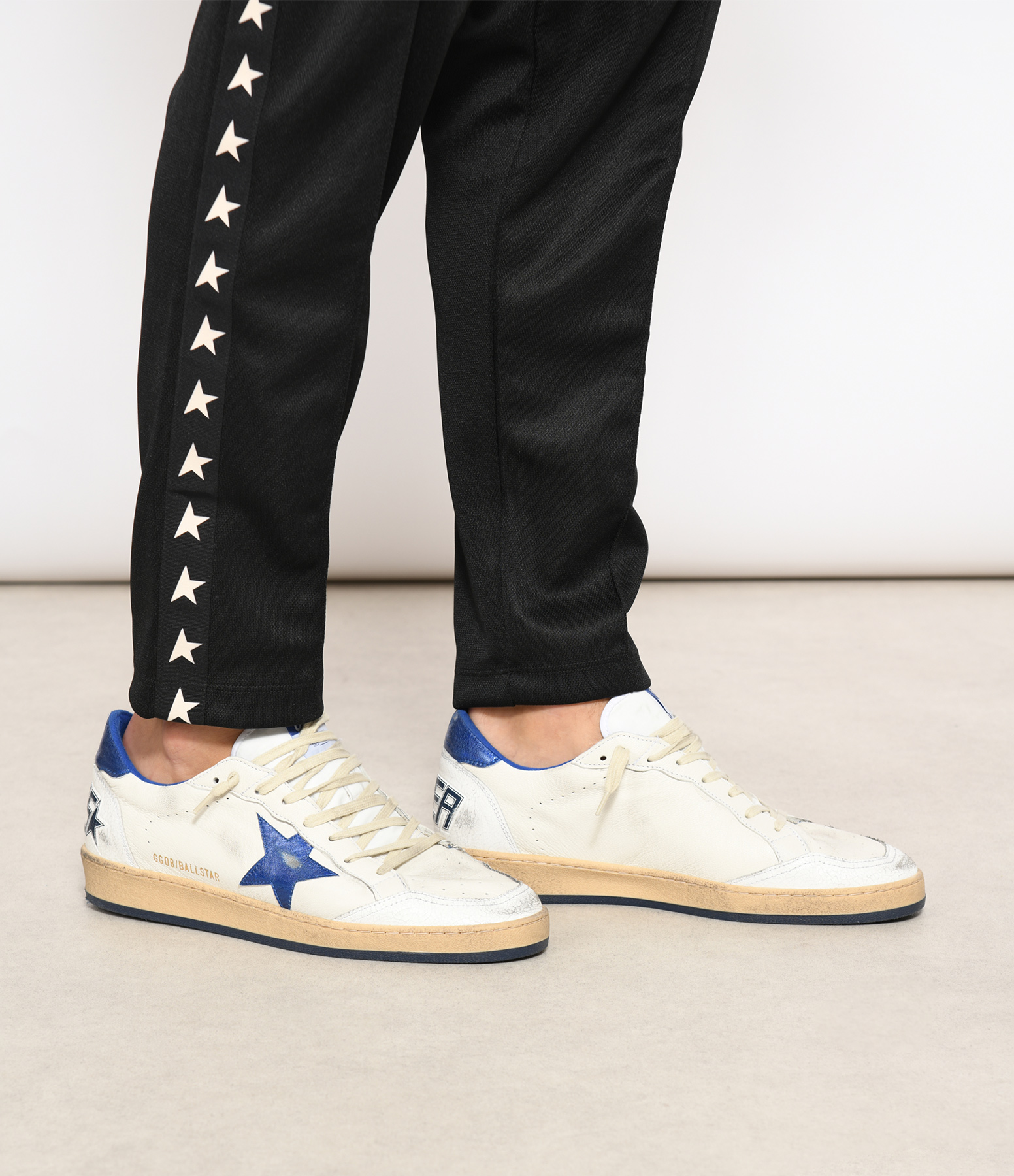 Men's Ball Star Trainers in White and Metallic Blue Leather