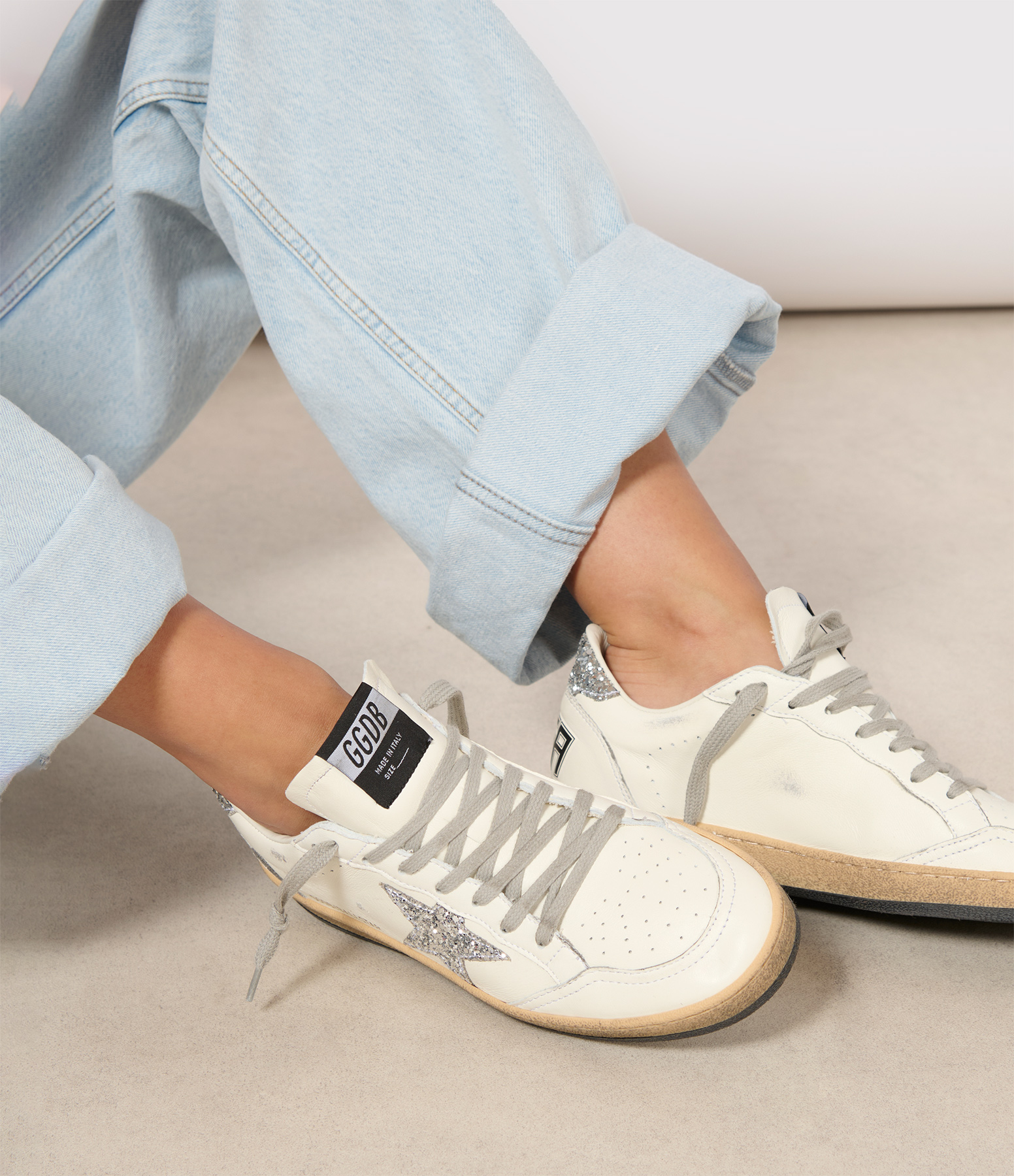 Ball Star Glitter White and Silver Trainers