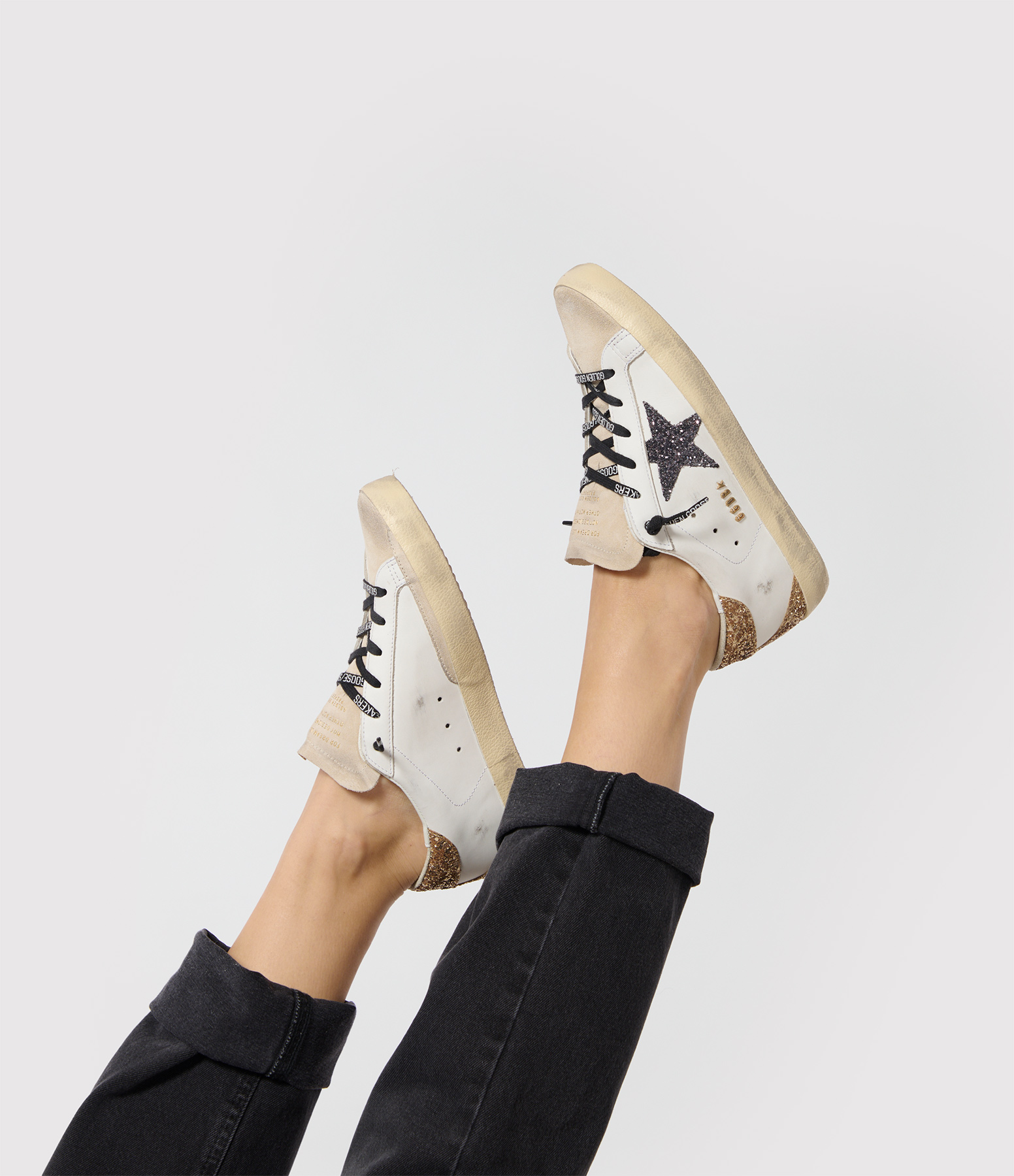 Super-Star trainers in cream, black and gold