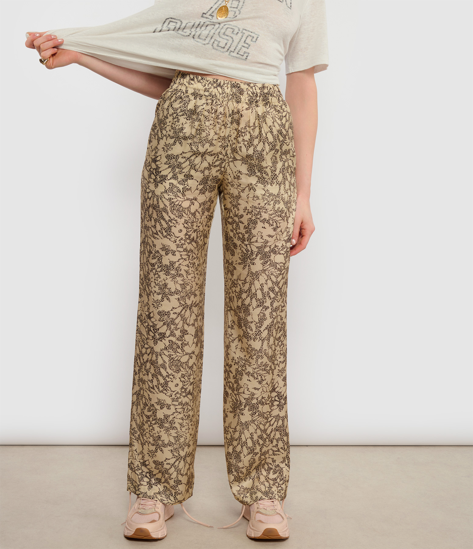 Woman Journey Satin Safari/Black Flowing Trousers