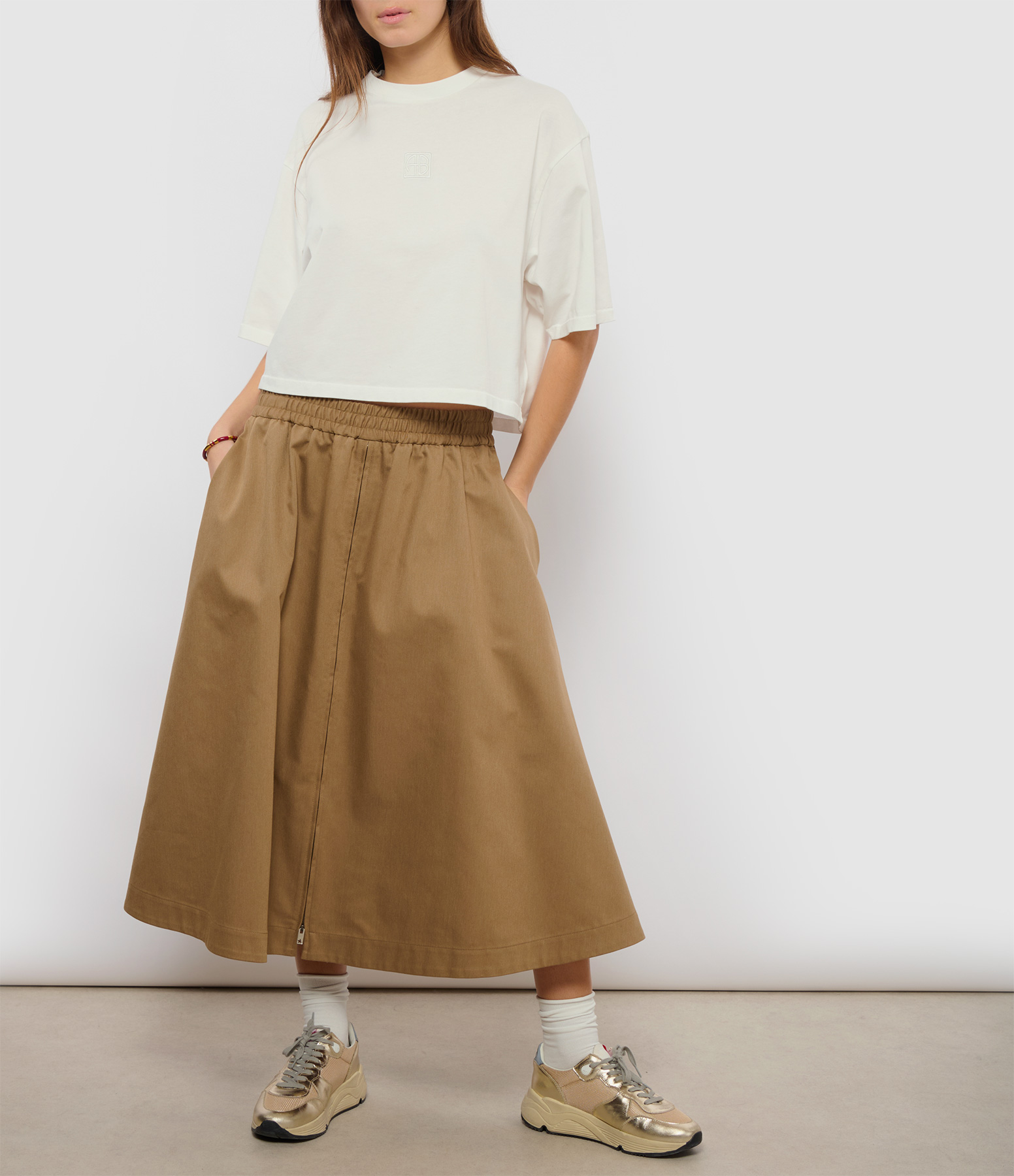 Woman Journey Short Skirt in Khaki and Beige