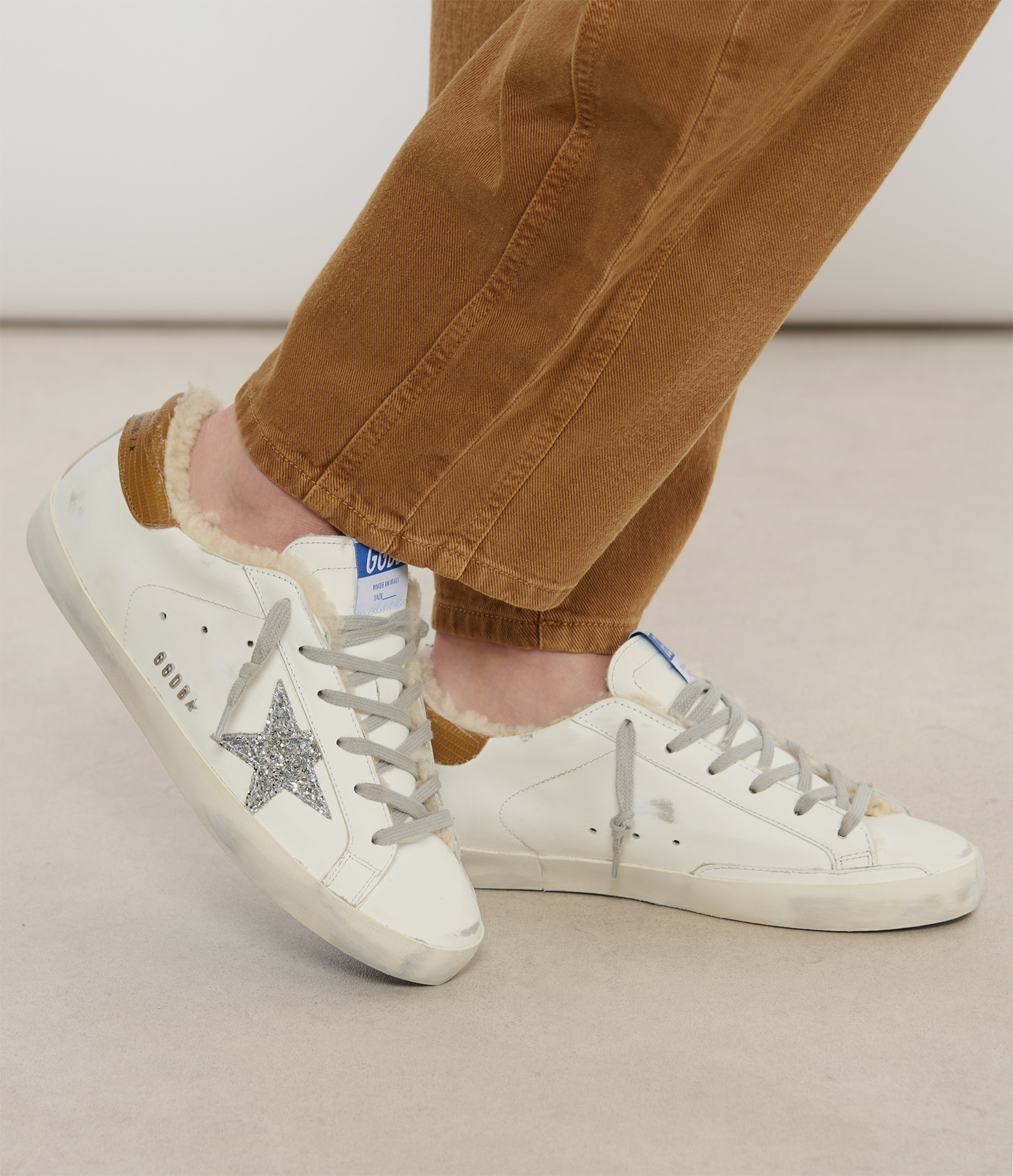 Super-Star trainers in white, silver, taupe and beige