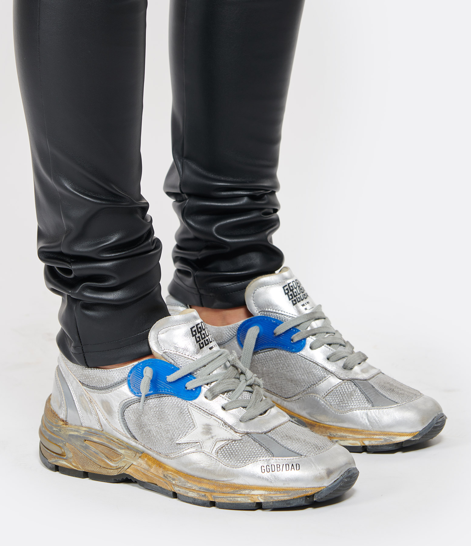 Dad Star Silver and Blue Leather Running Trainers