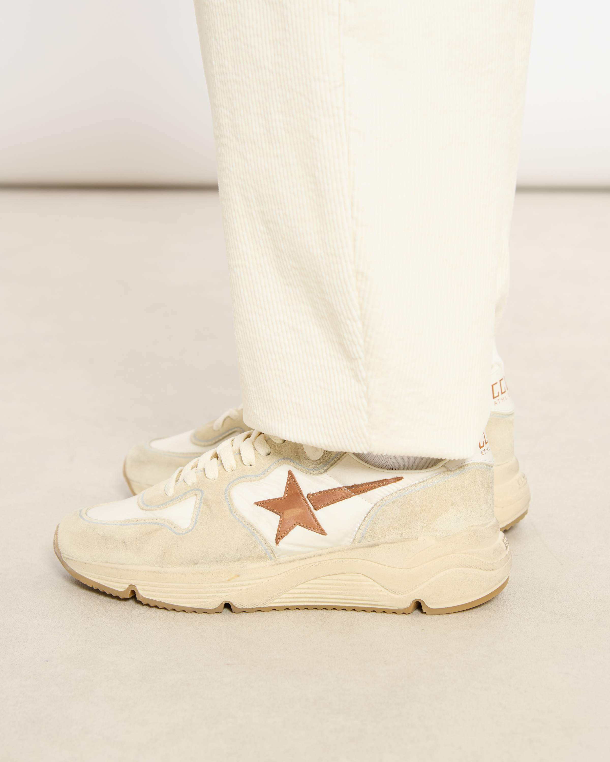 Running Trainers, White/Beige/Brown Soles