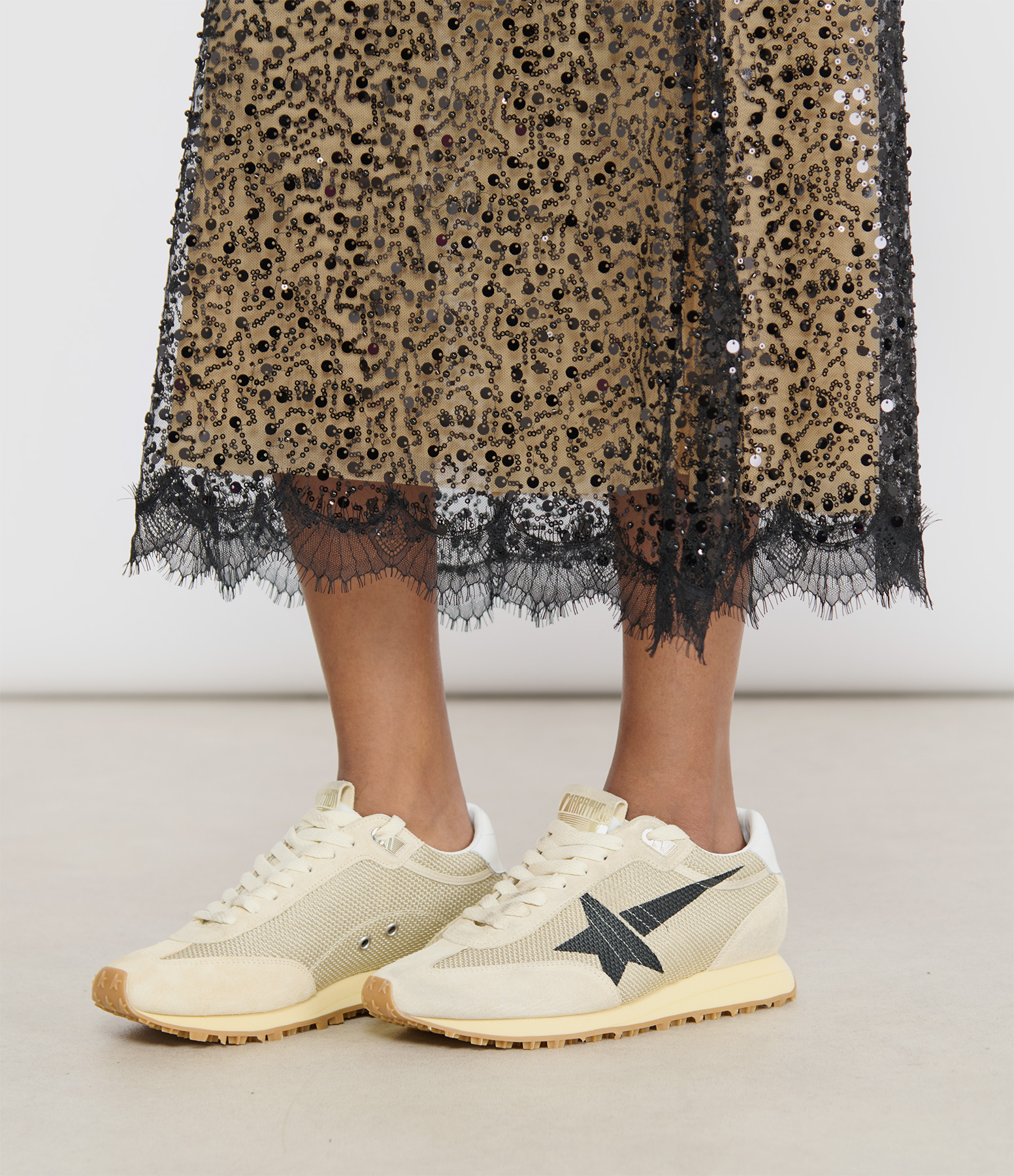 Beige/Black Marathon Running Trainers