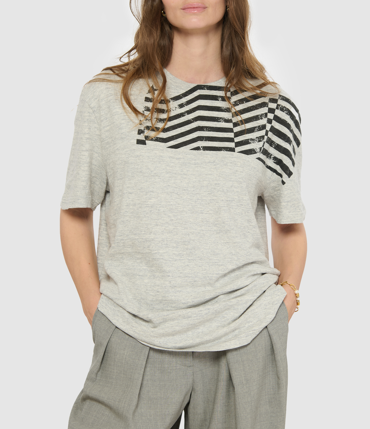 Journey Flag Print T-shirt in Grey Melange