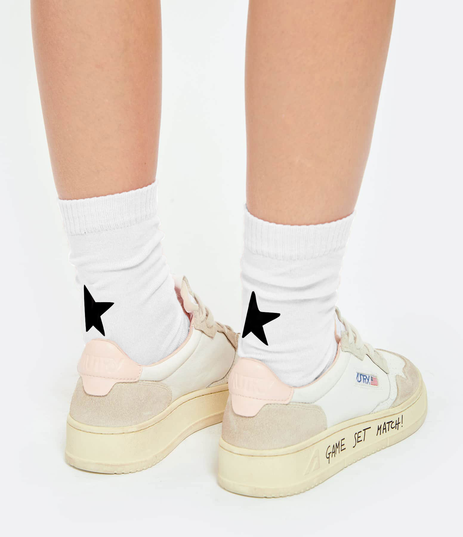 Unisex Star-Print Cotton Socks – White and Black
