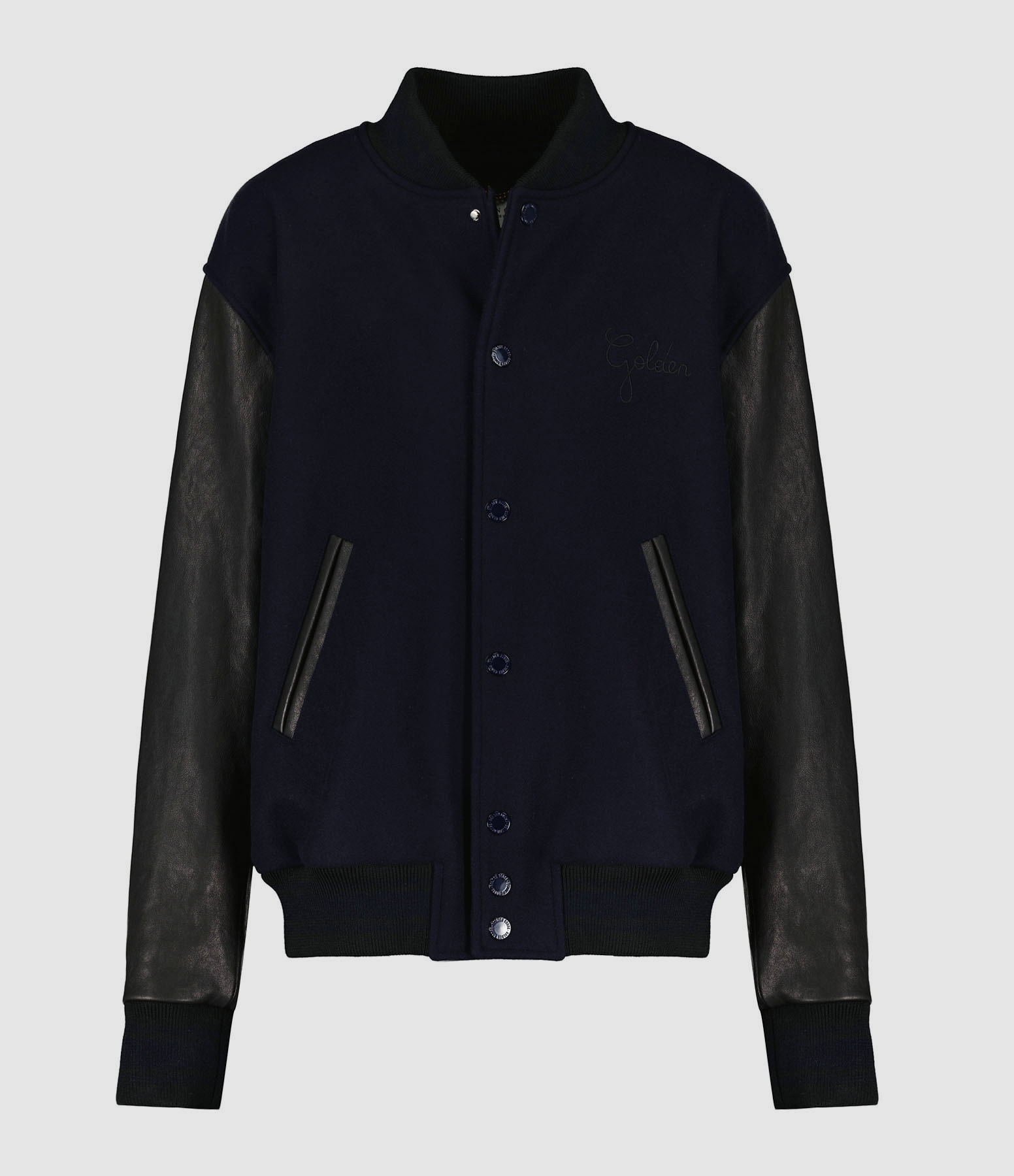 Men’s Golden Dark Blue and Black Wool Bomber Jacket
