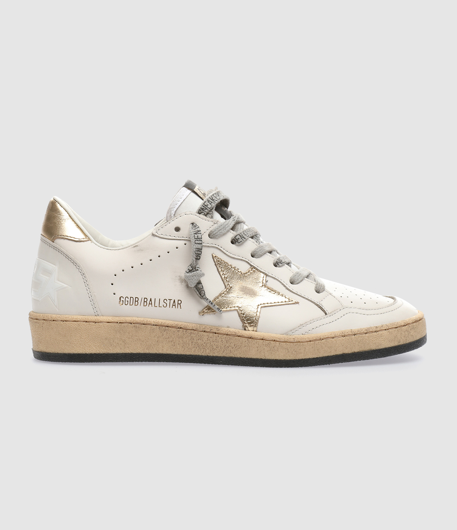 Ball Star Trainers in Laminated Ecru and Gold Leather